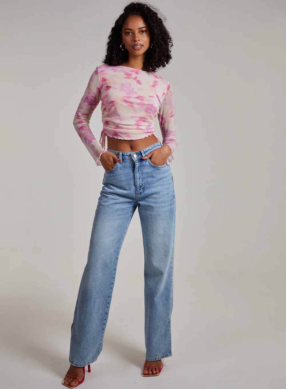 Watercolour Long Sleeve Mesh Crop Top - Image 2