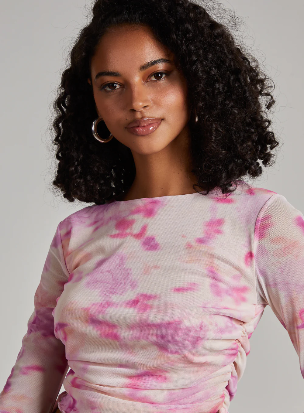 Watercolour Long Sleeve Mesh Crop Top - Image 3