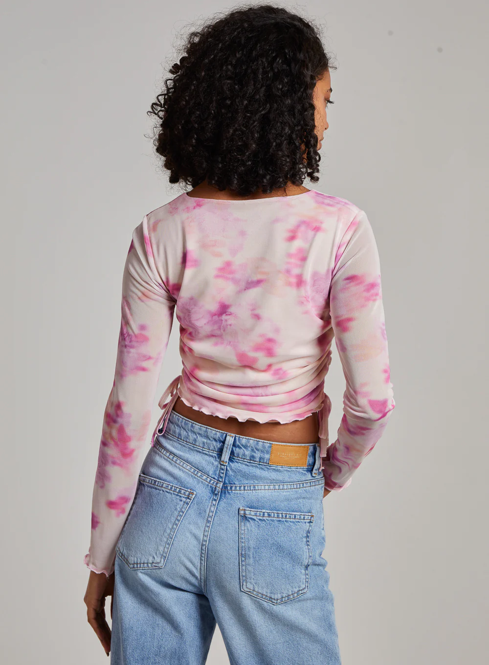 Watercolour Long Sleeve Mesh Crop Top - Image 4