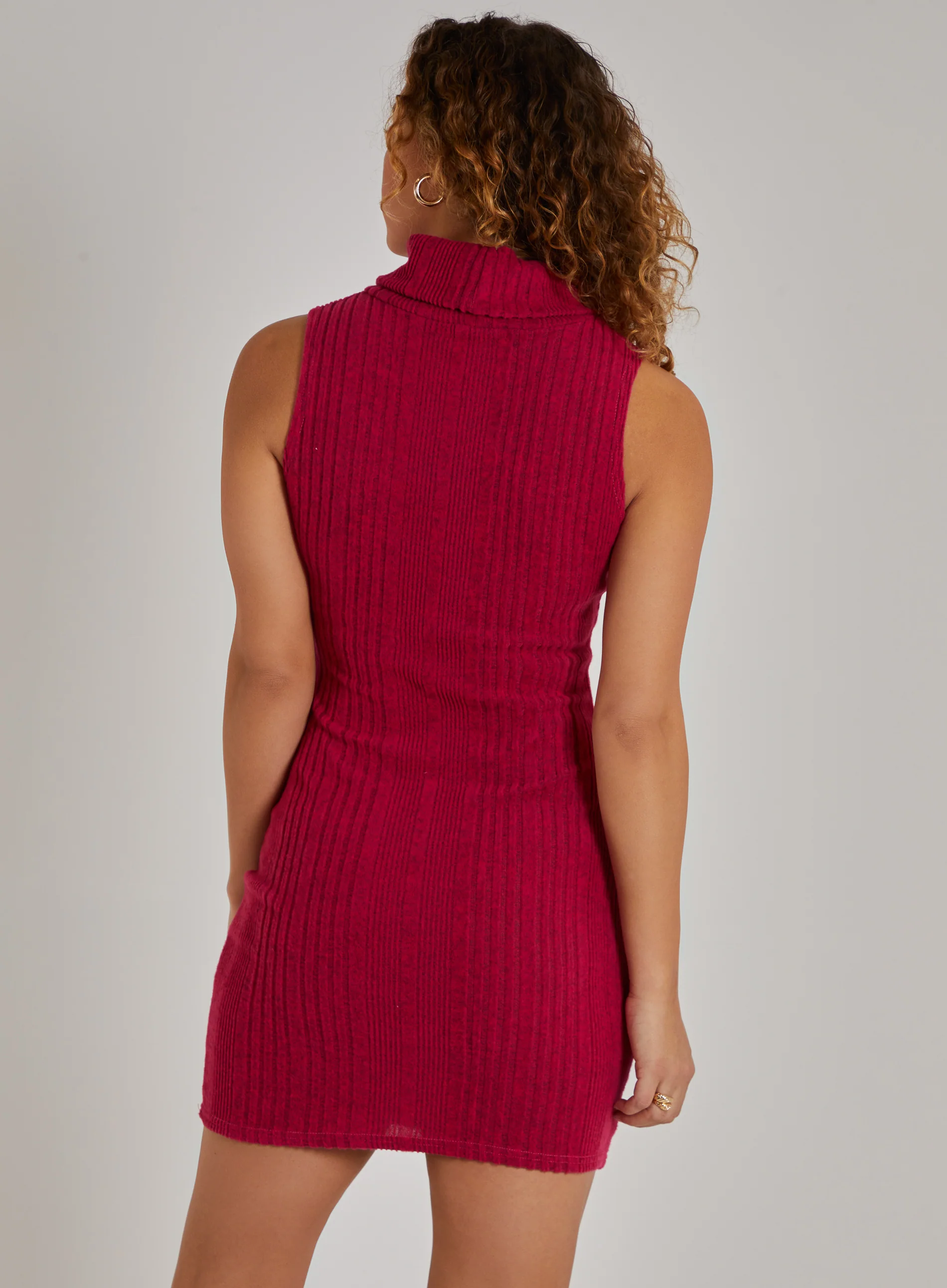 Wide Brushed Rib Sleeveless Roll Neck Dress - Image 4