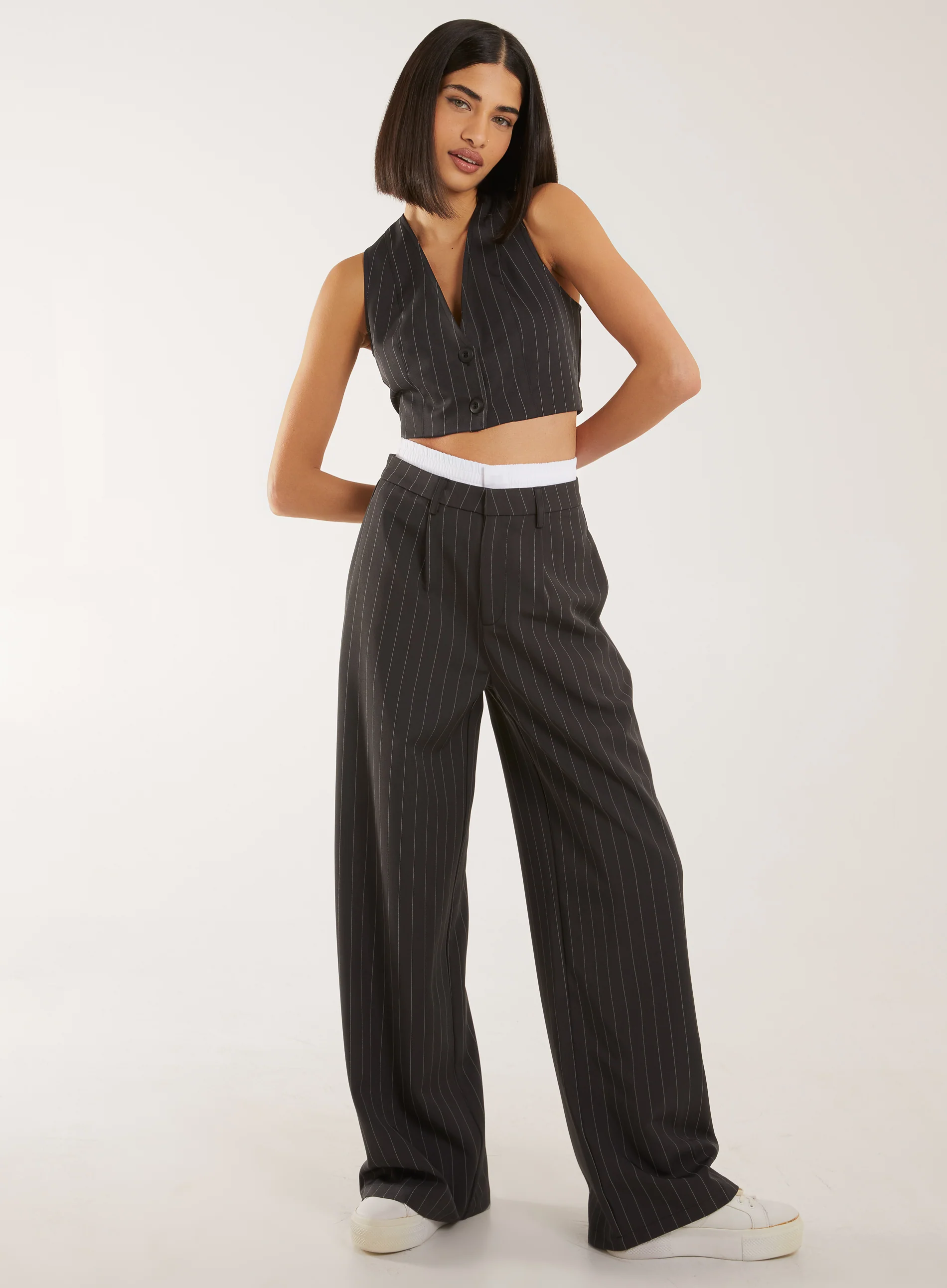 Pinstripe Cropped Waistcoat - Image 2
