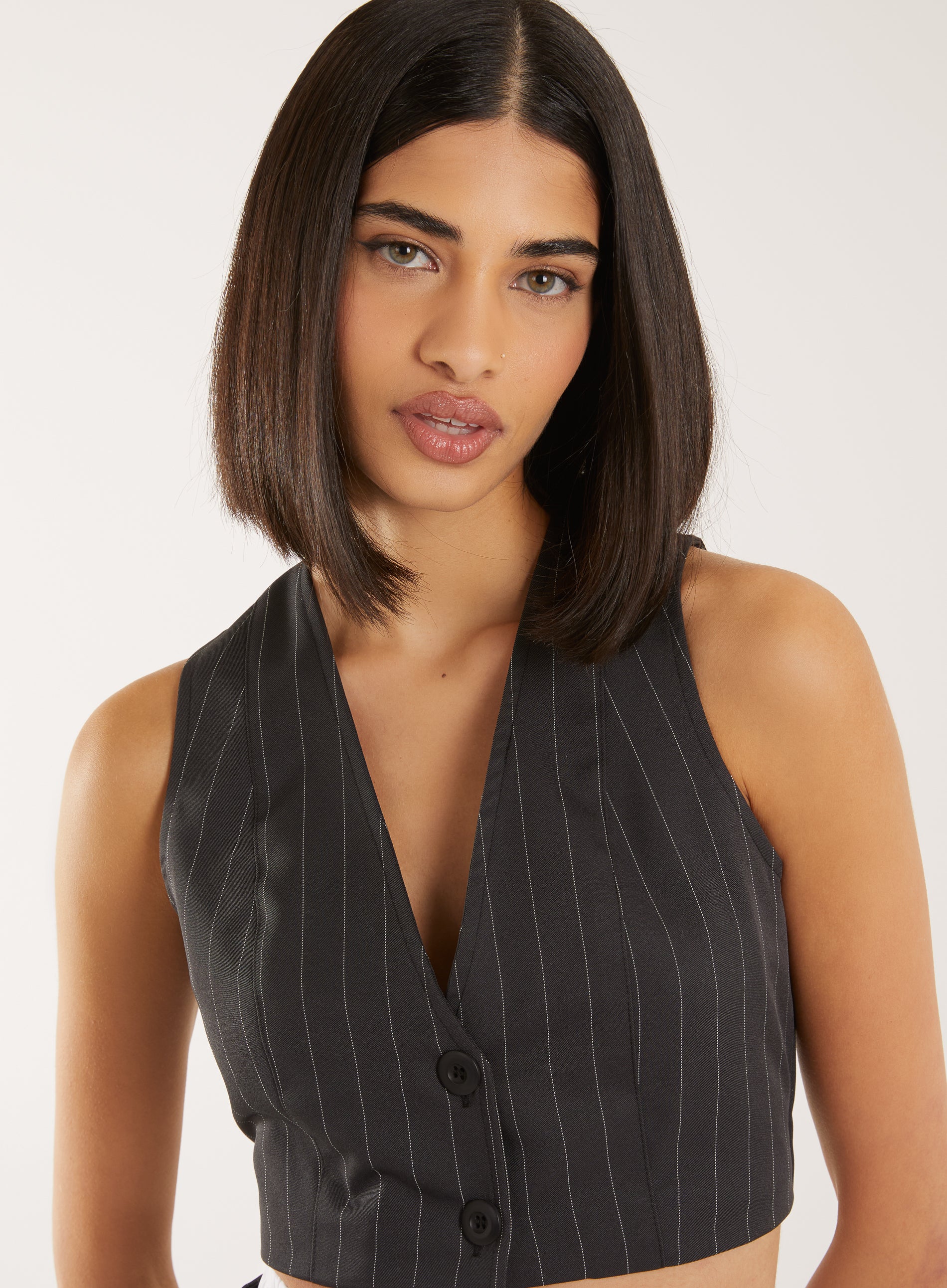 Pinstripe Cropped Waistcoat - Image 3