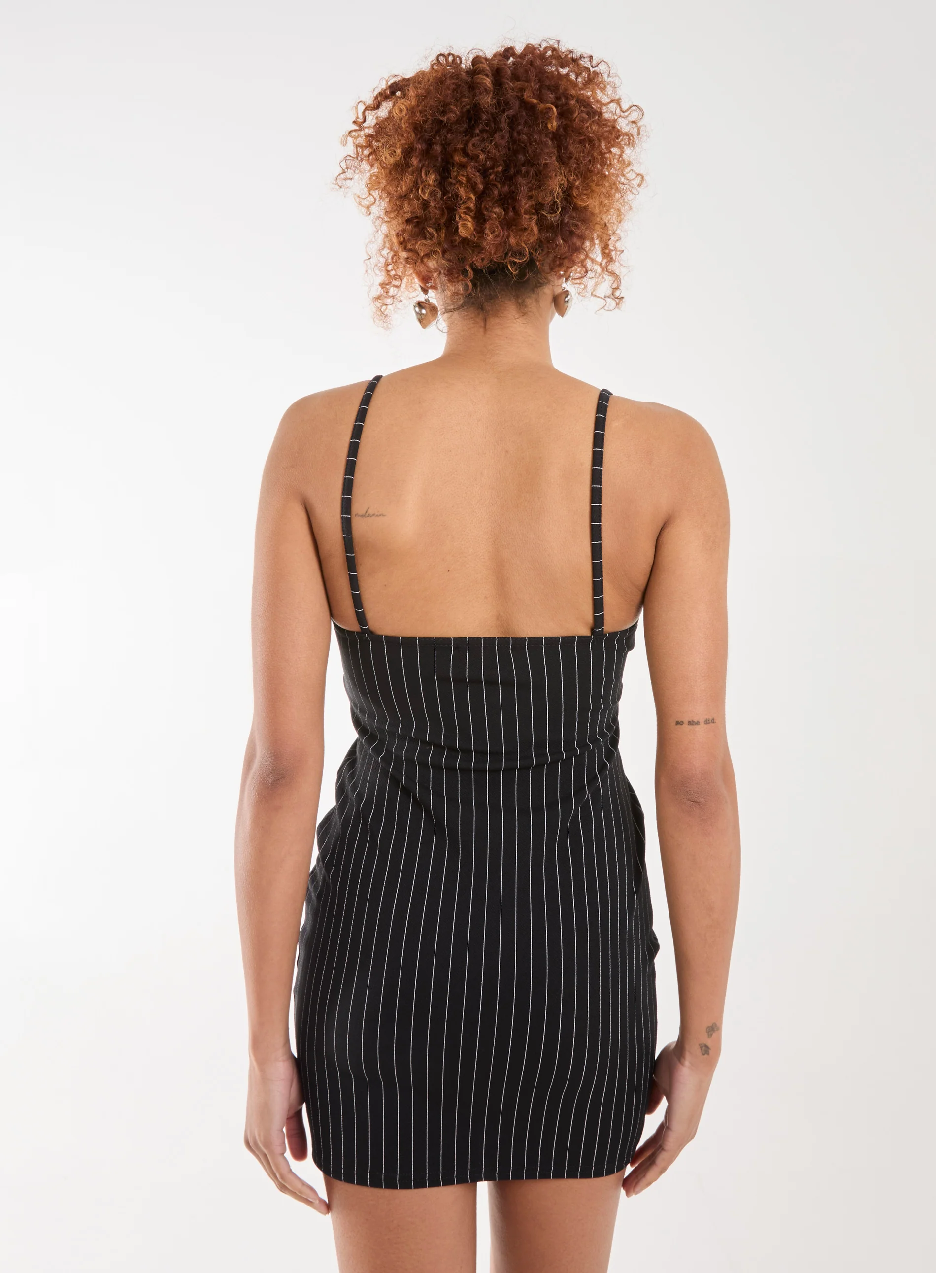 Pinstripe Eyelet Detail Mini Dress - Image 4