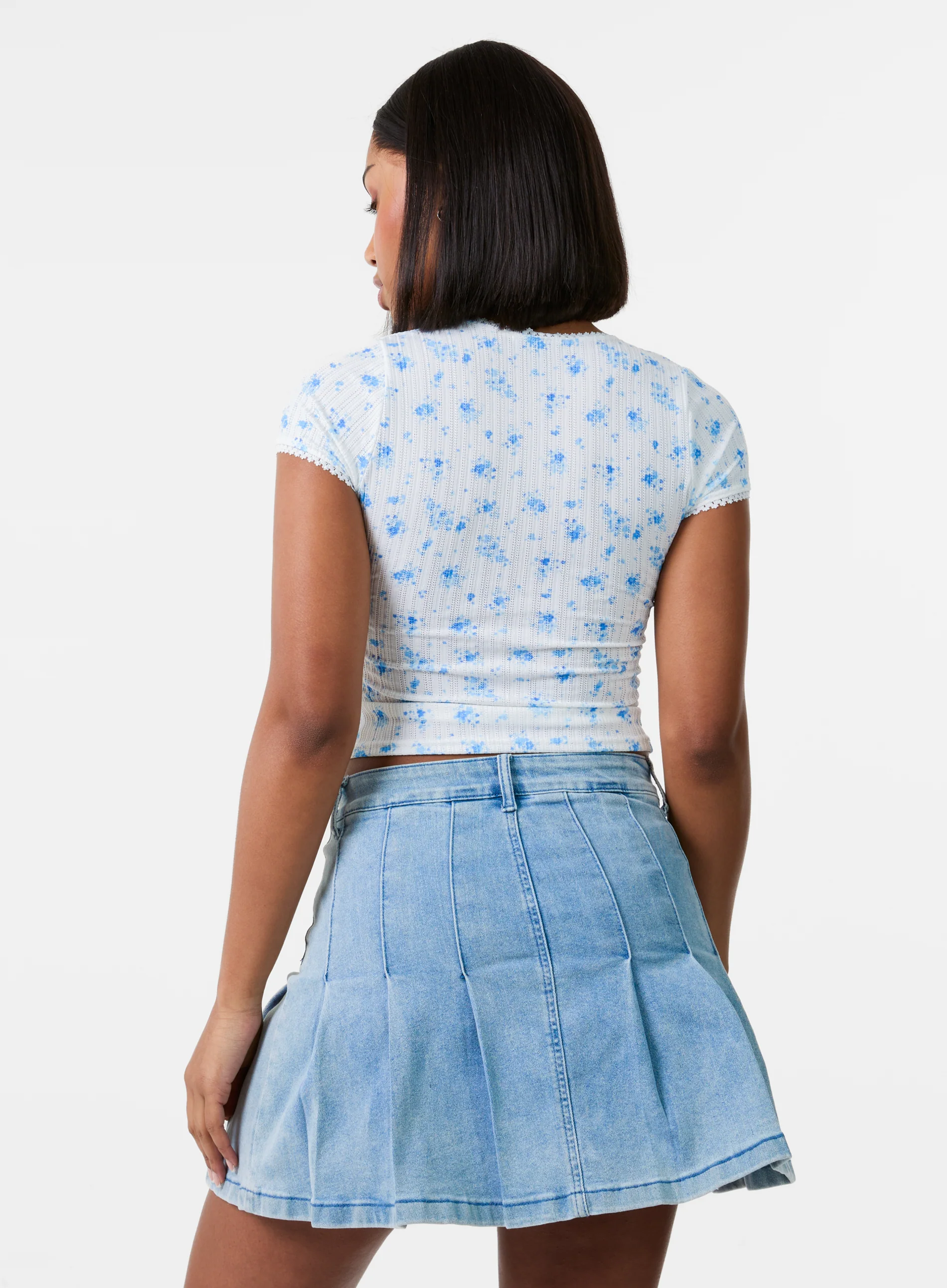 Pointelle Ditsy Print Crop Top - Image 4