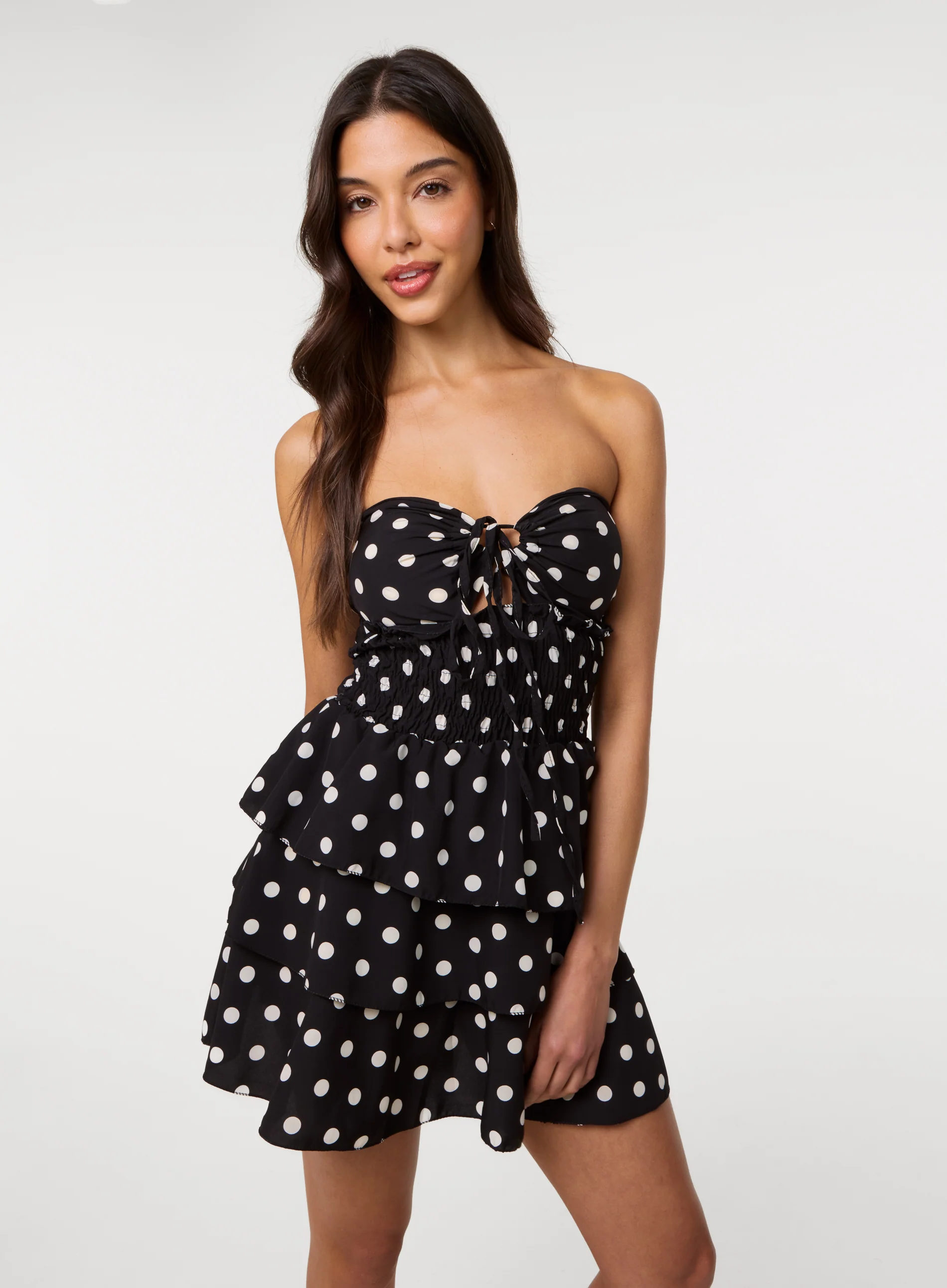 Polka Dot Print Bandeau Dress - Image 2