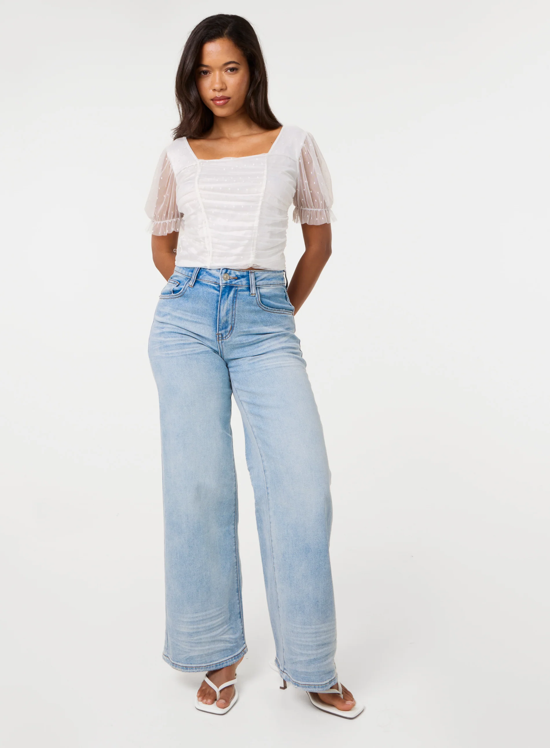 Polka Mesh Square Neck Top - Image 3