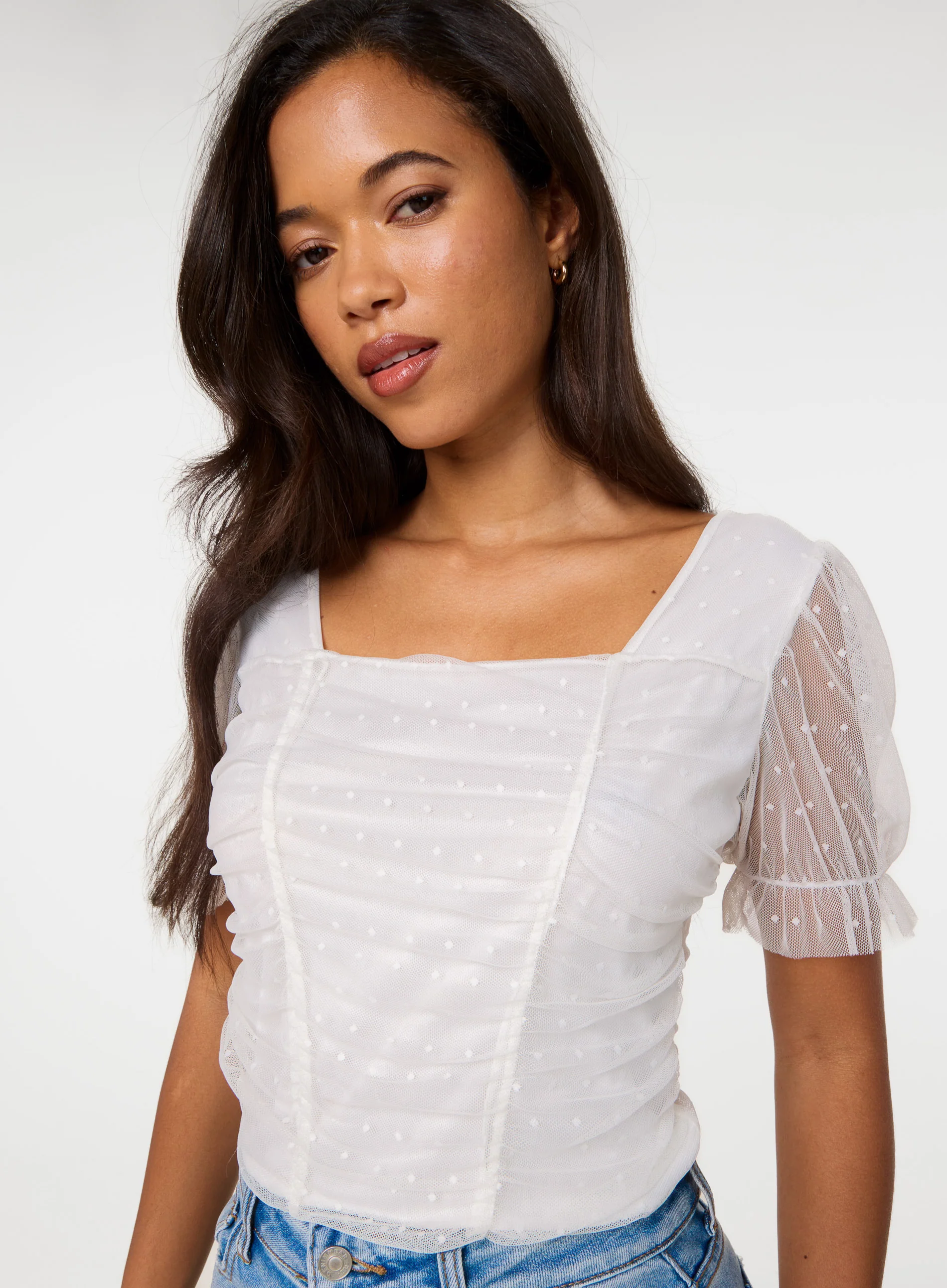 Polka Mesh Square Neck Top - Image 4