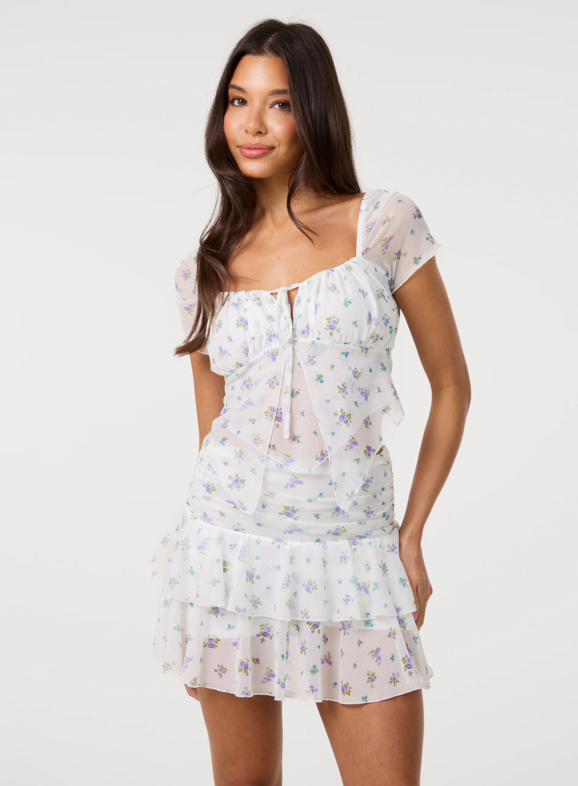 Ditsy Dot Mesh Cap Sleeve Butterfly Hem Top