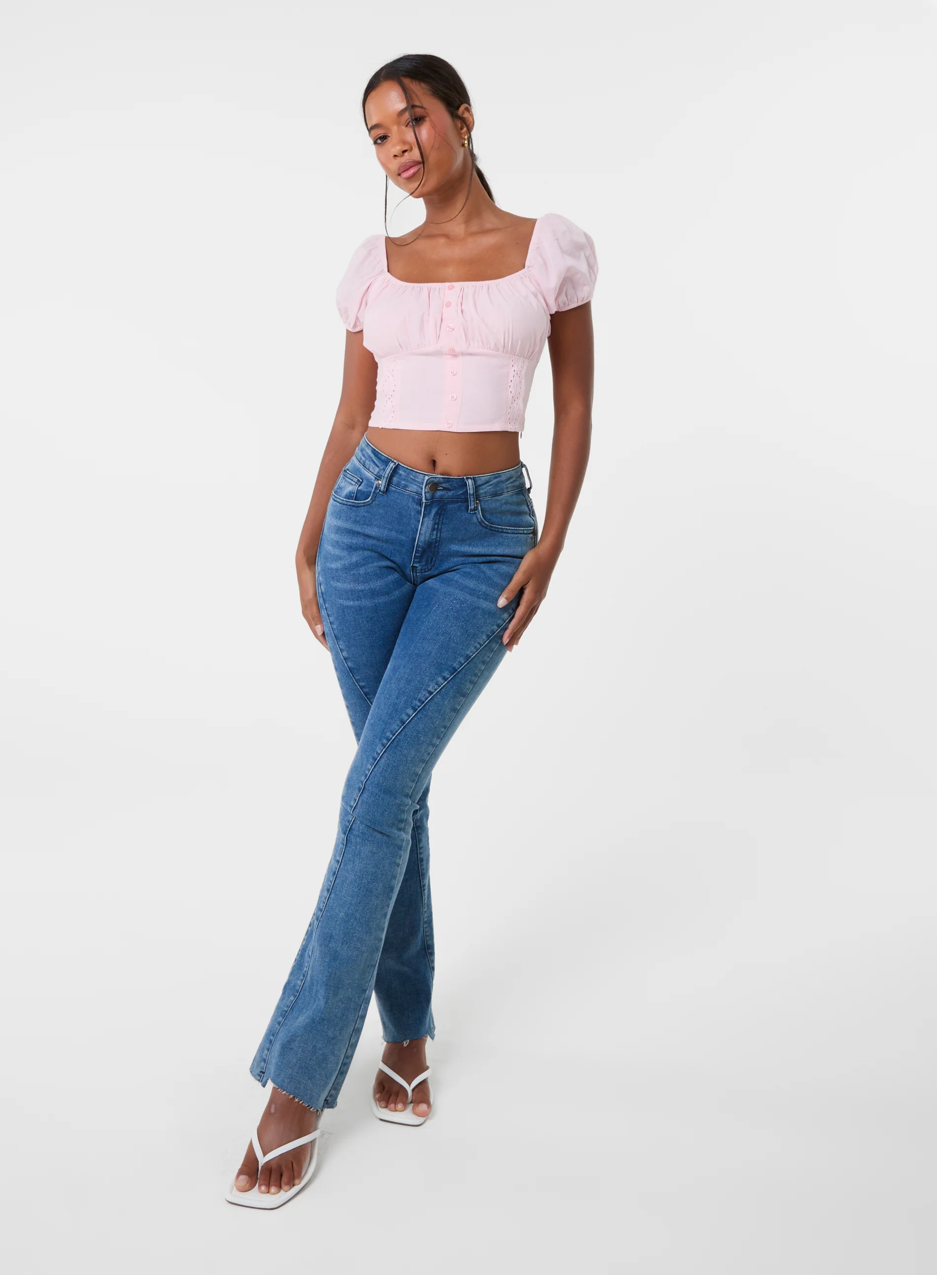 Puff Sleeve Broderie Detail Top - Image 2