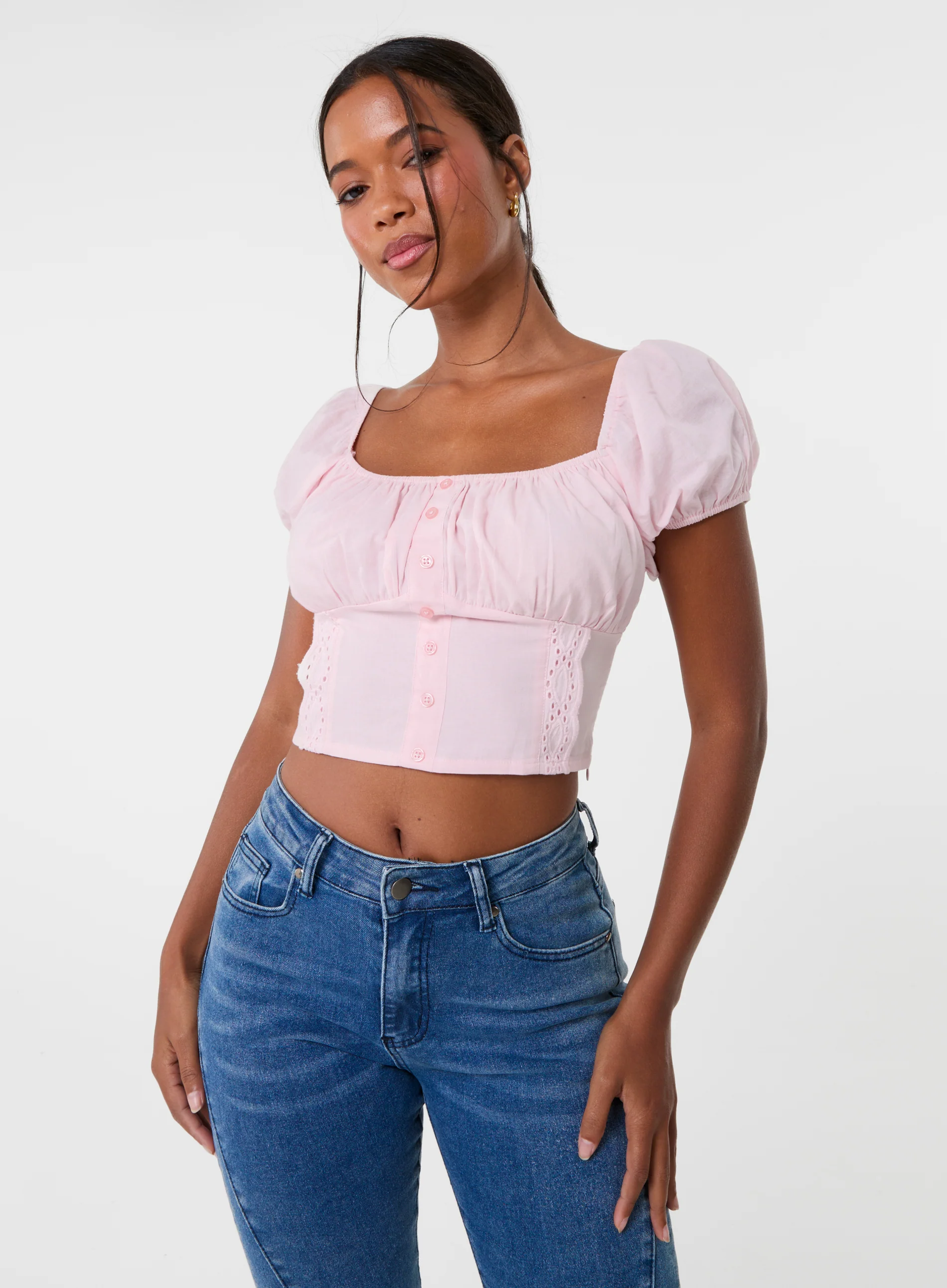 Puff Sleeve Broderie Detail Top - Image 4
