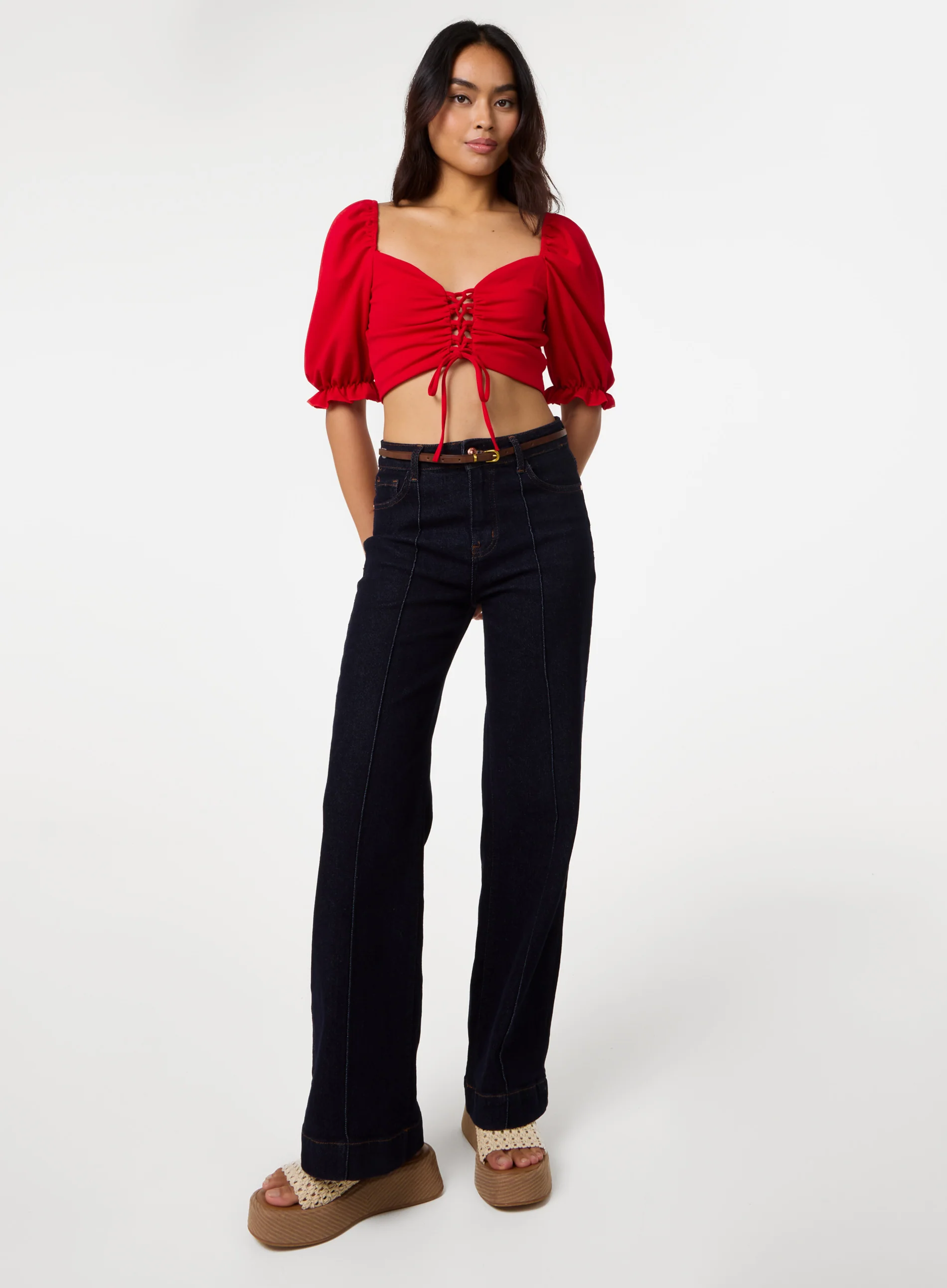 Puff Sleeve Criss Cross Detail Top - Image 2