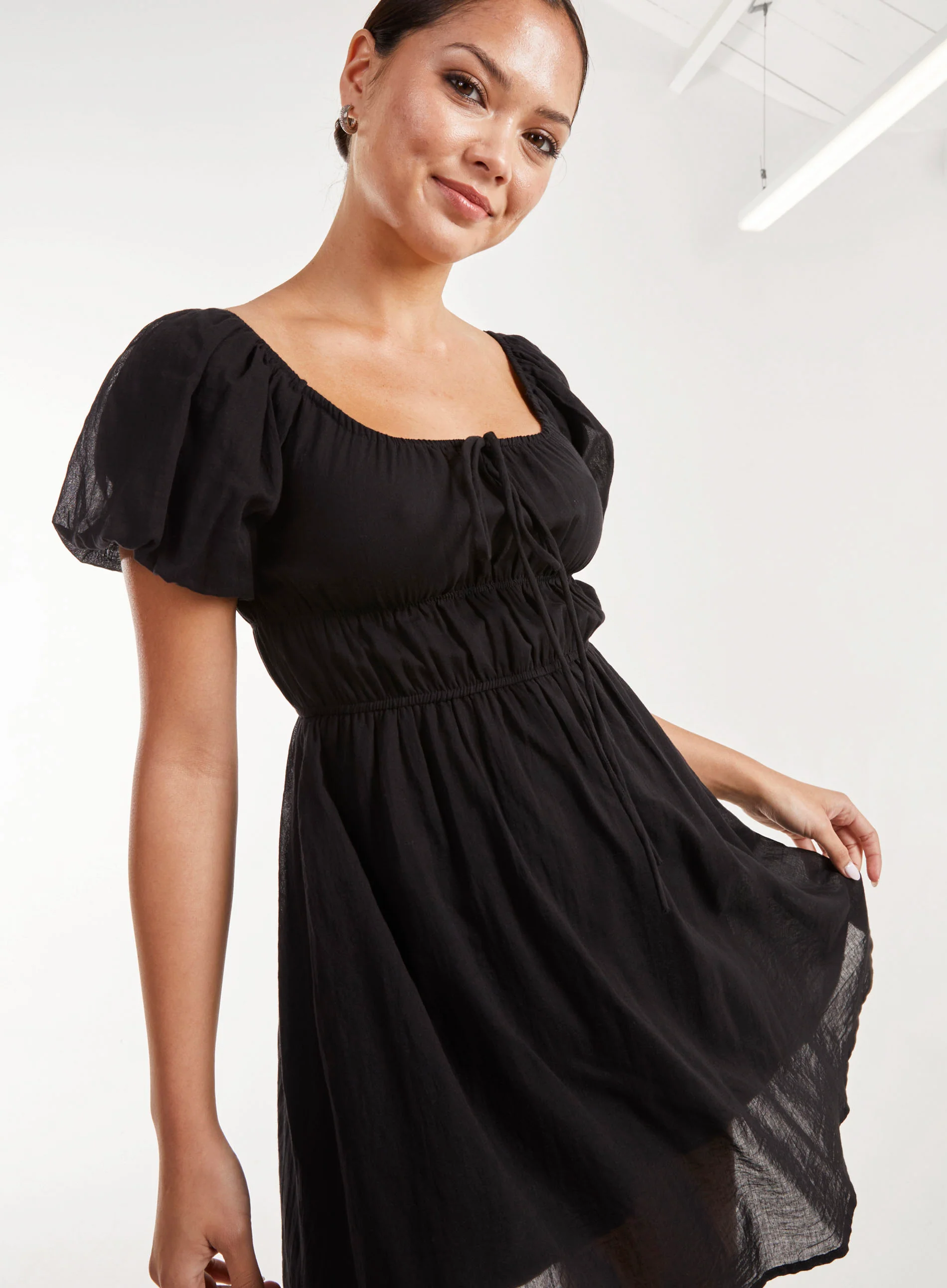 Puff Sleeve Mini Dress with Shorts - Image 3