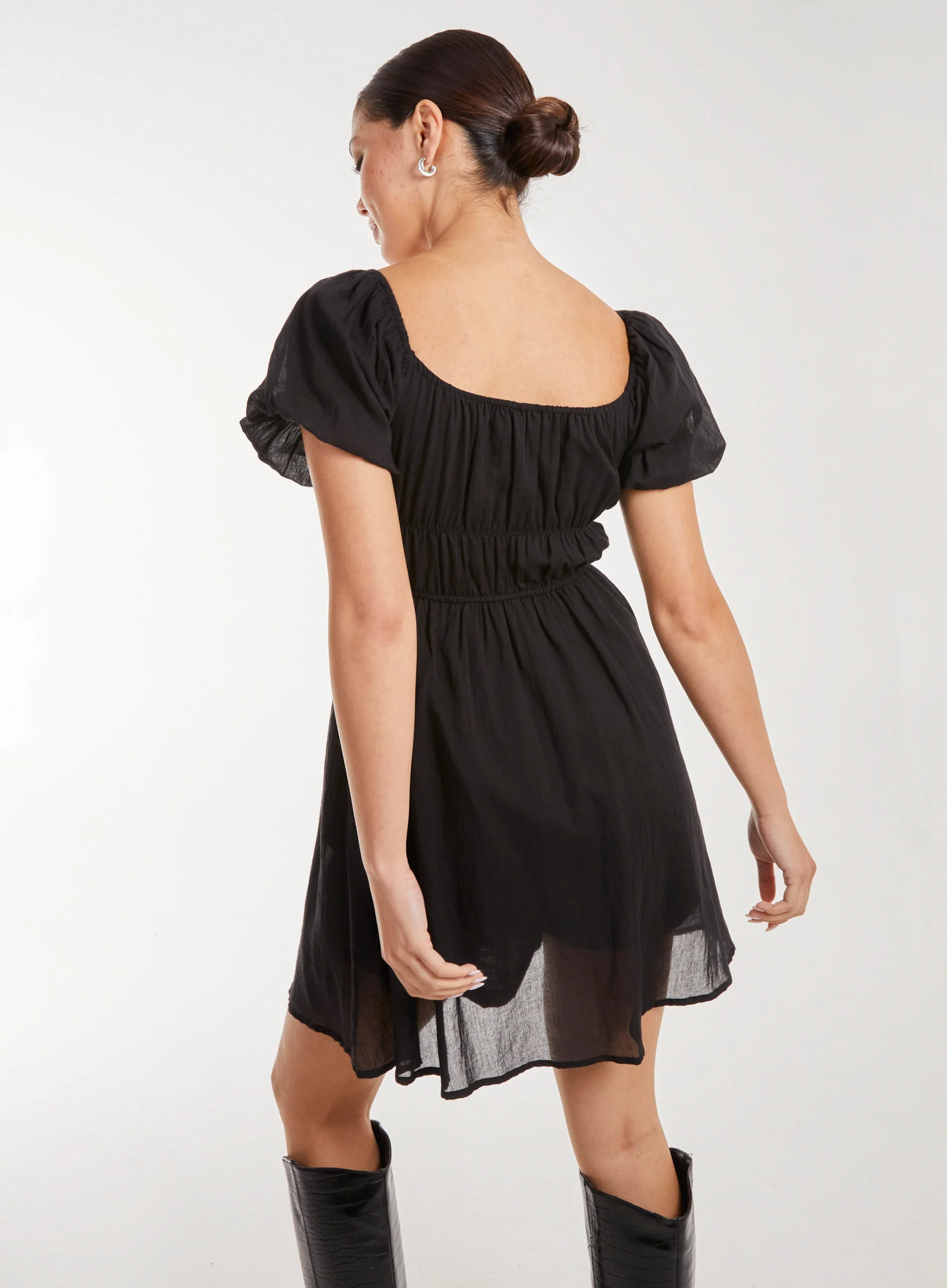 Puff Sleeve Mini Dress with Shorts - Image 4