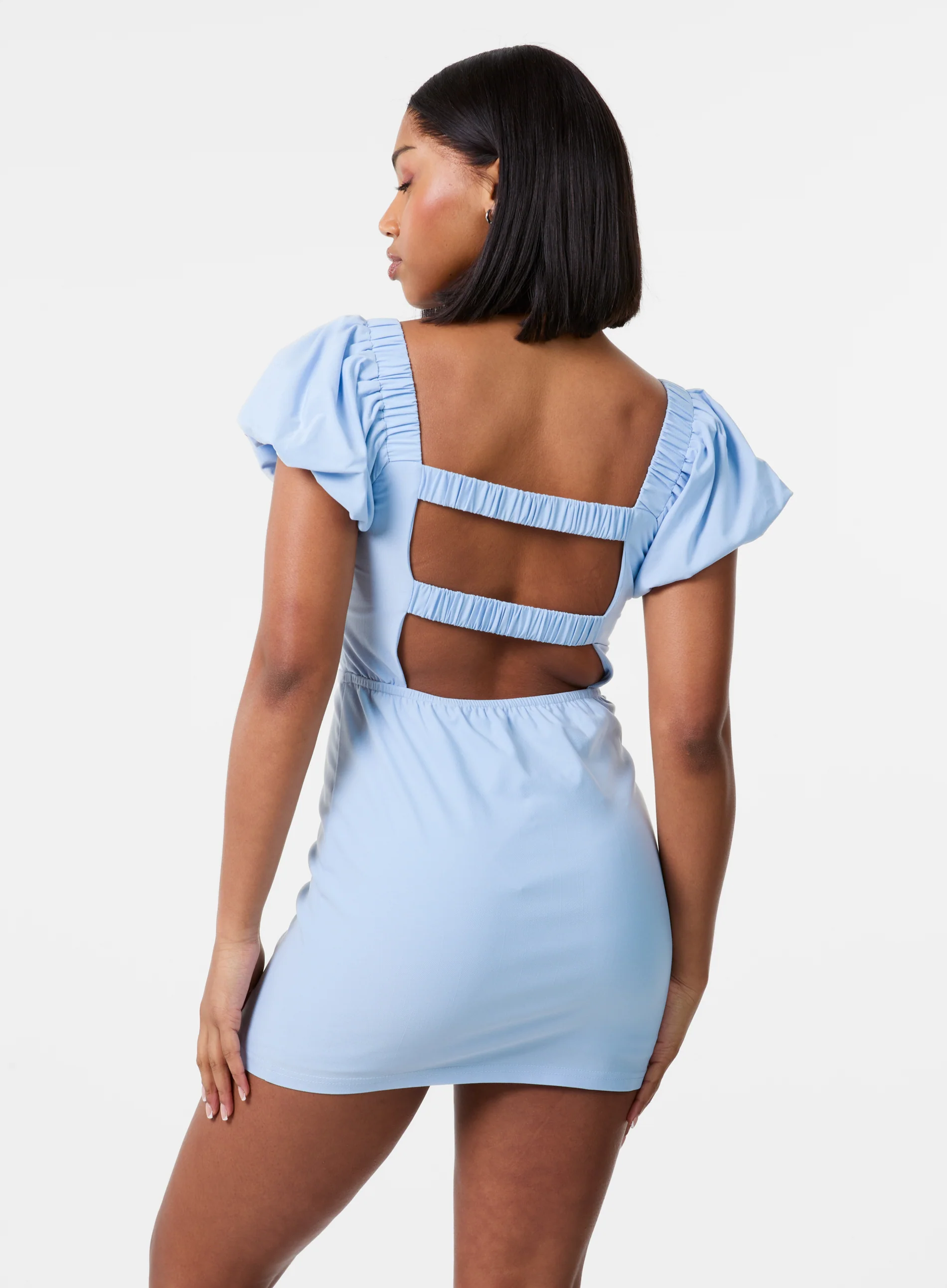 Puff Sleeve Open-Back Mini Dress With Shorts - Image 4