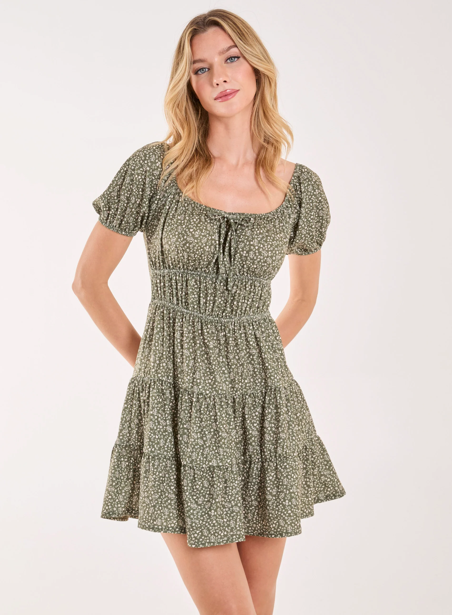 Puff Sleeve Tiered Mini Dress