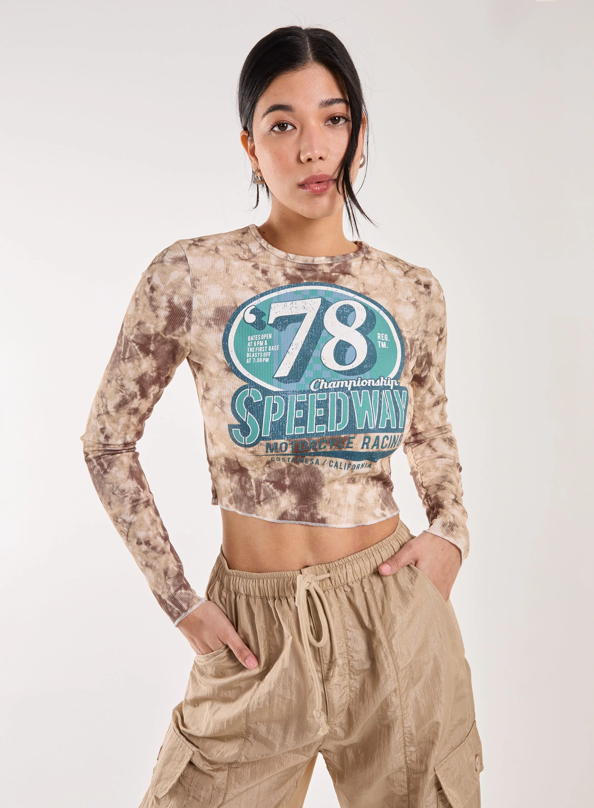 Racer Washed Printed Long Sleeve Top - Image 2