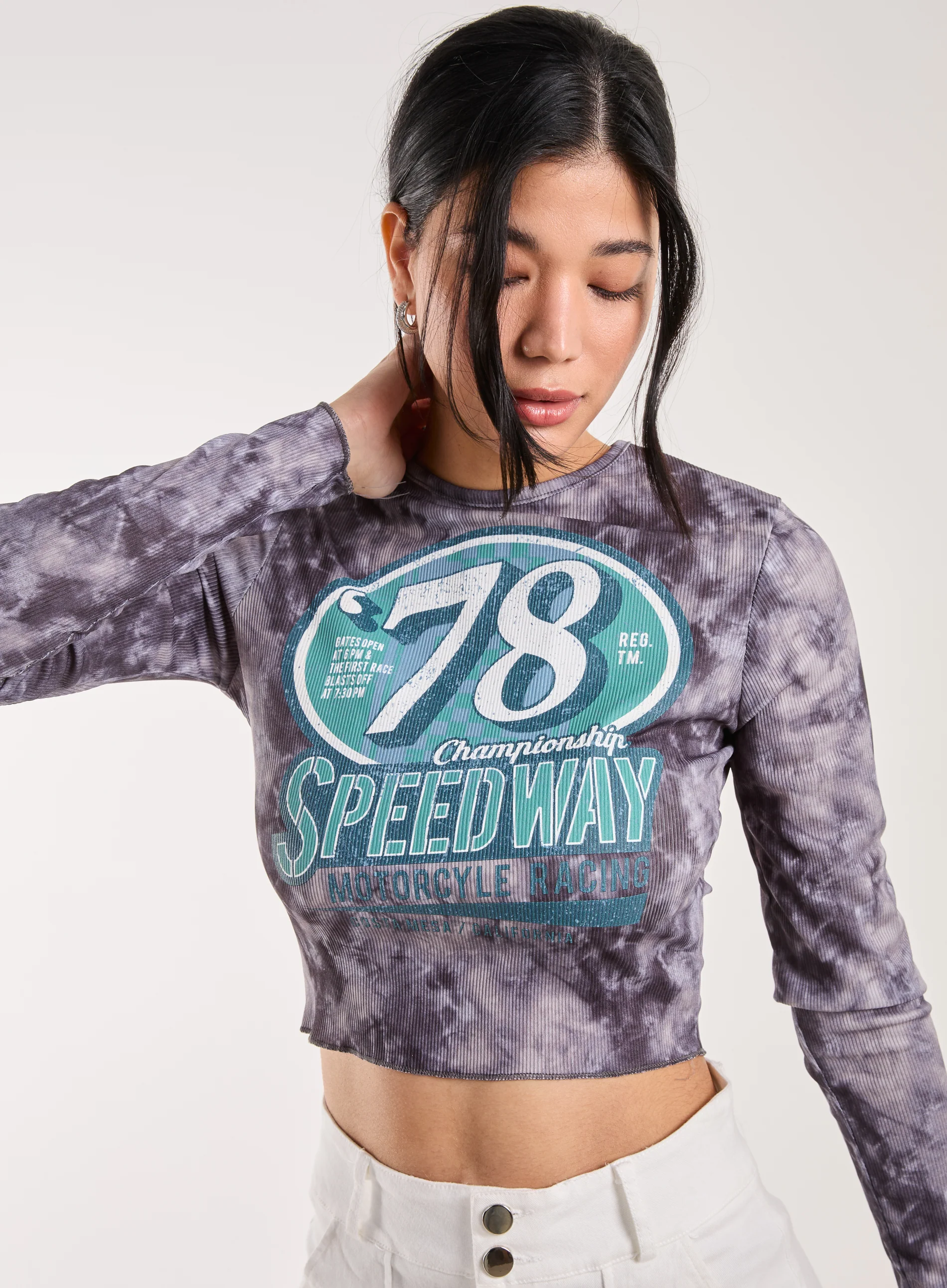Racer Washed Printed Long Sleeve Top - Image 3