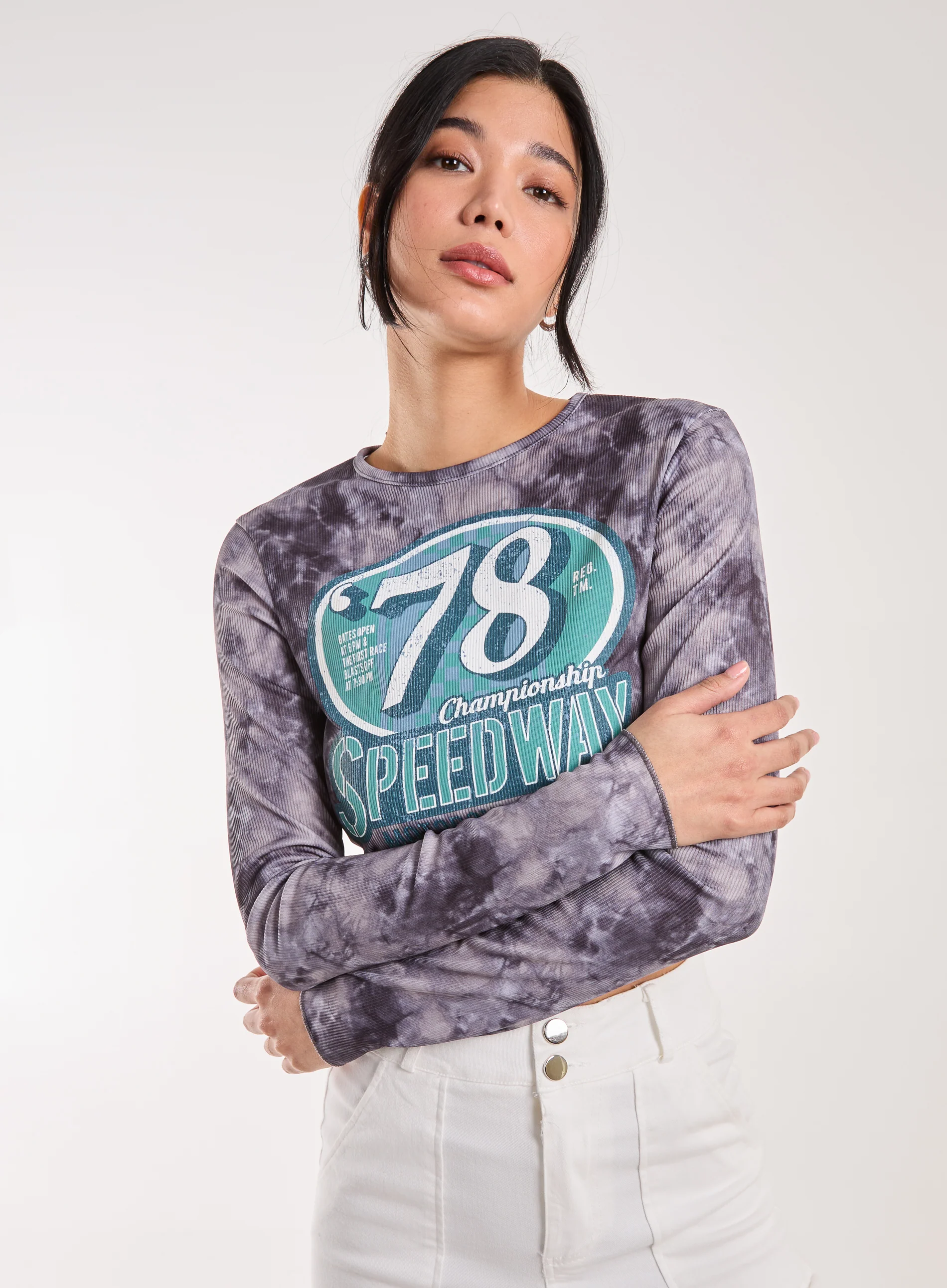 Racer Washed Printed Long Sleeve Top - Image 4