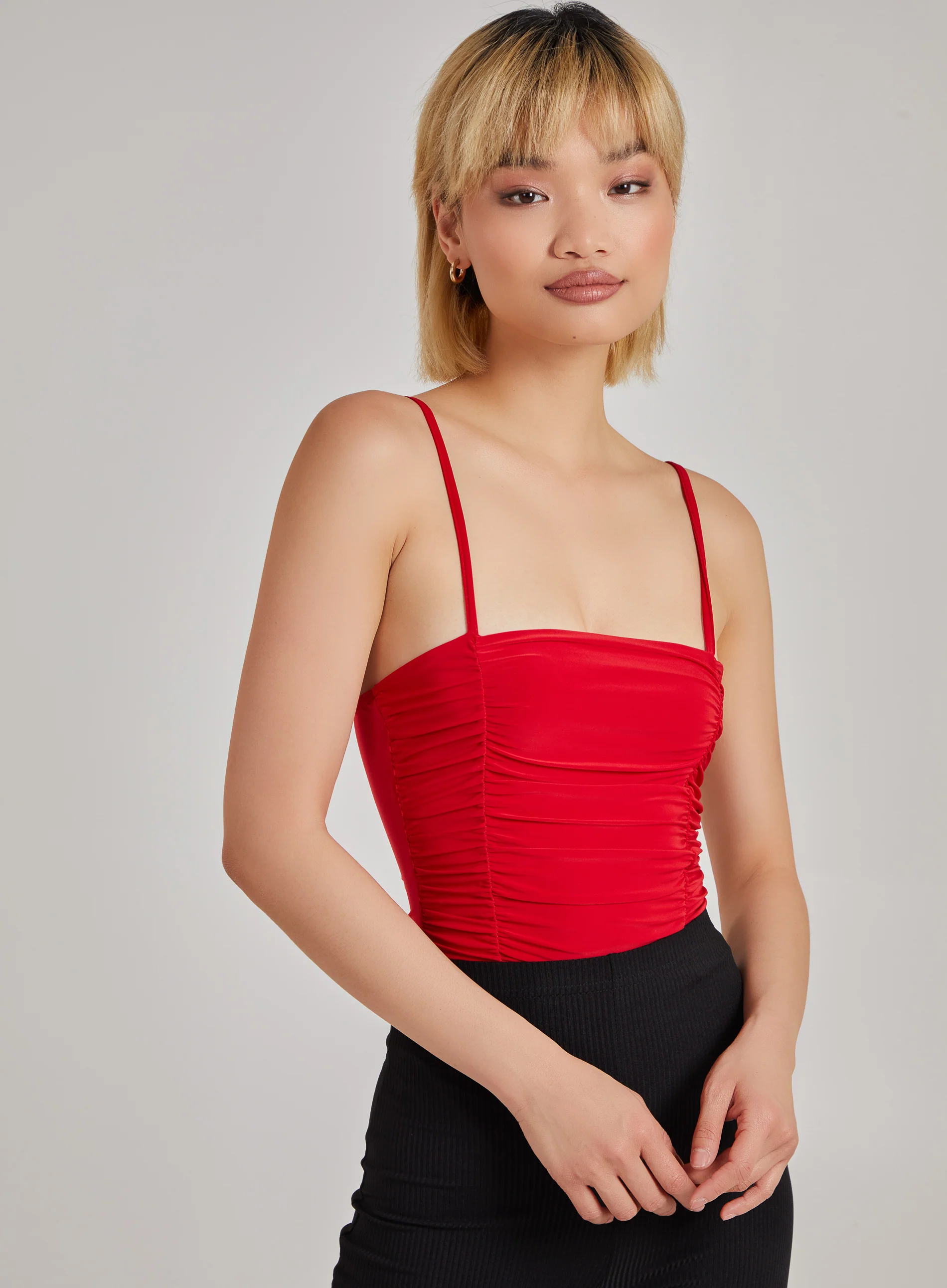 Gathered Slinky Cami Strap Bodysuit