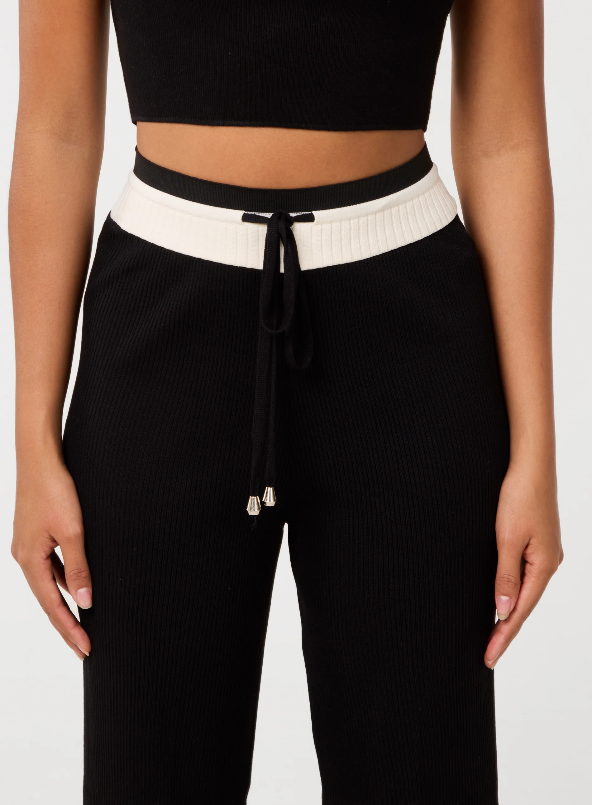 Ribbed Contrast Waist Wide Leg Joggers - Image 2