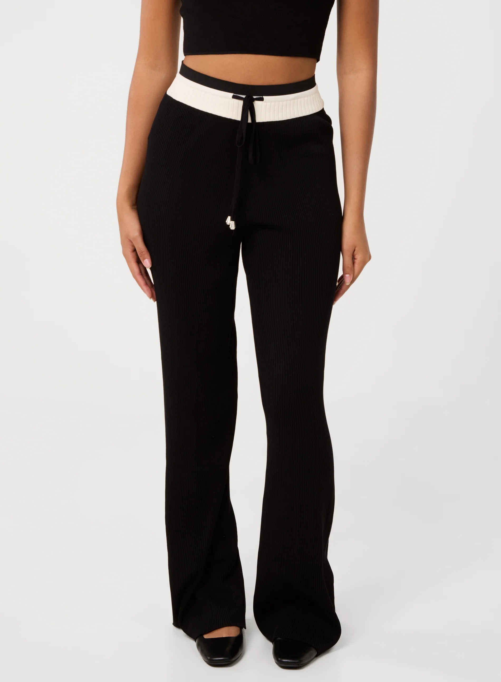 Ribbed Contrast Waist Wide Leg Joggers - Image 3