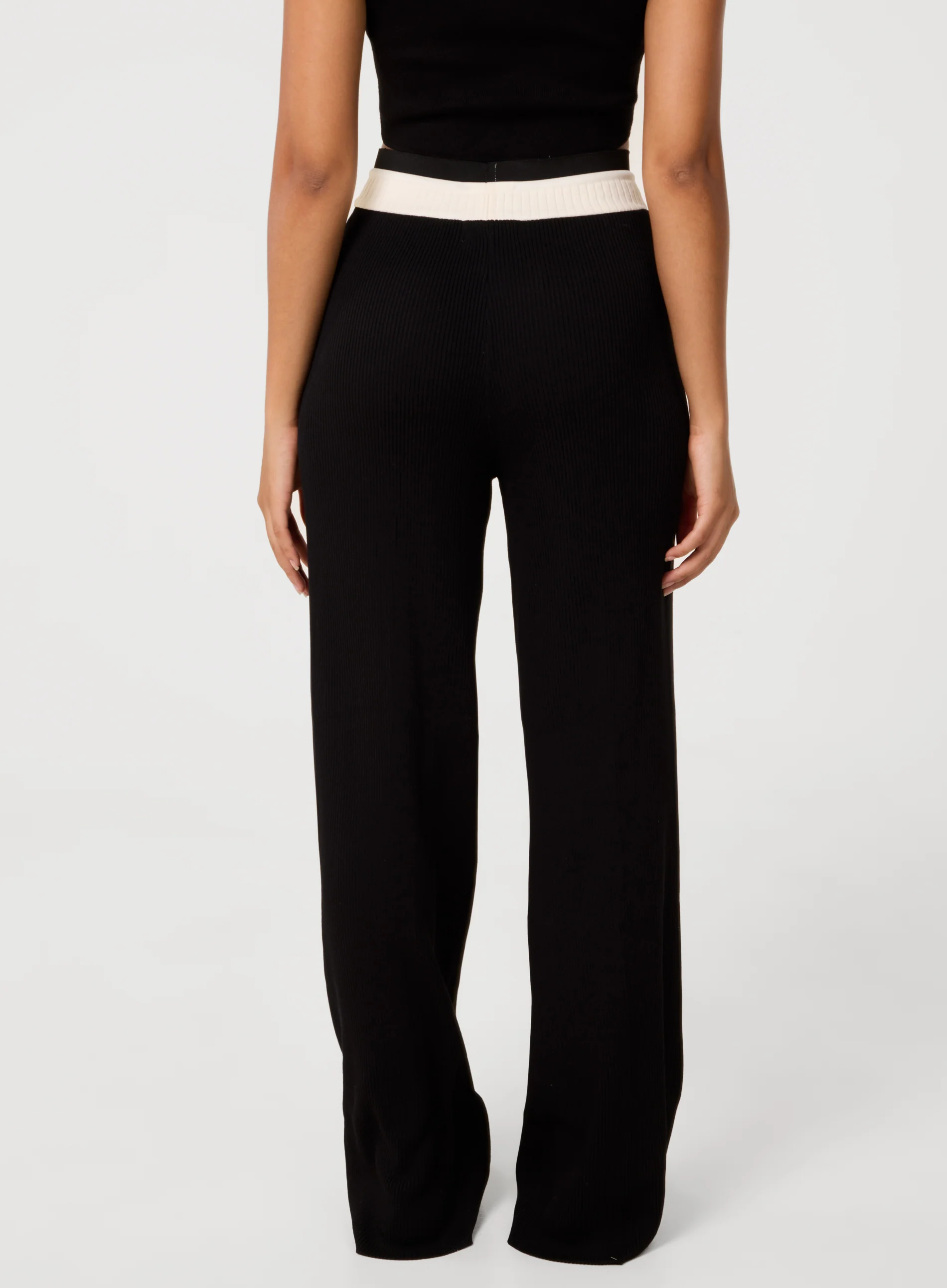 Ribbed Contrast Waist Wide Leg Joggers - Image 4