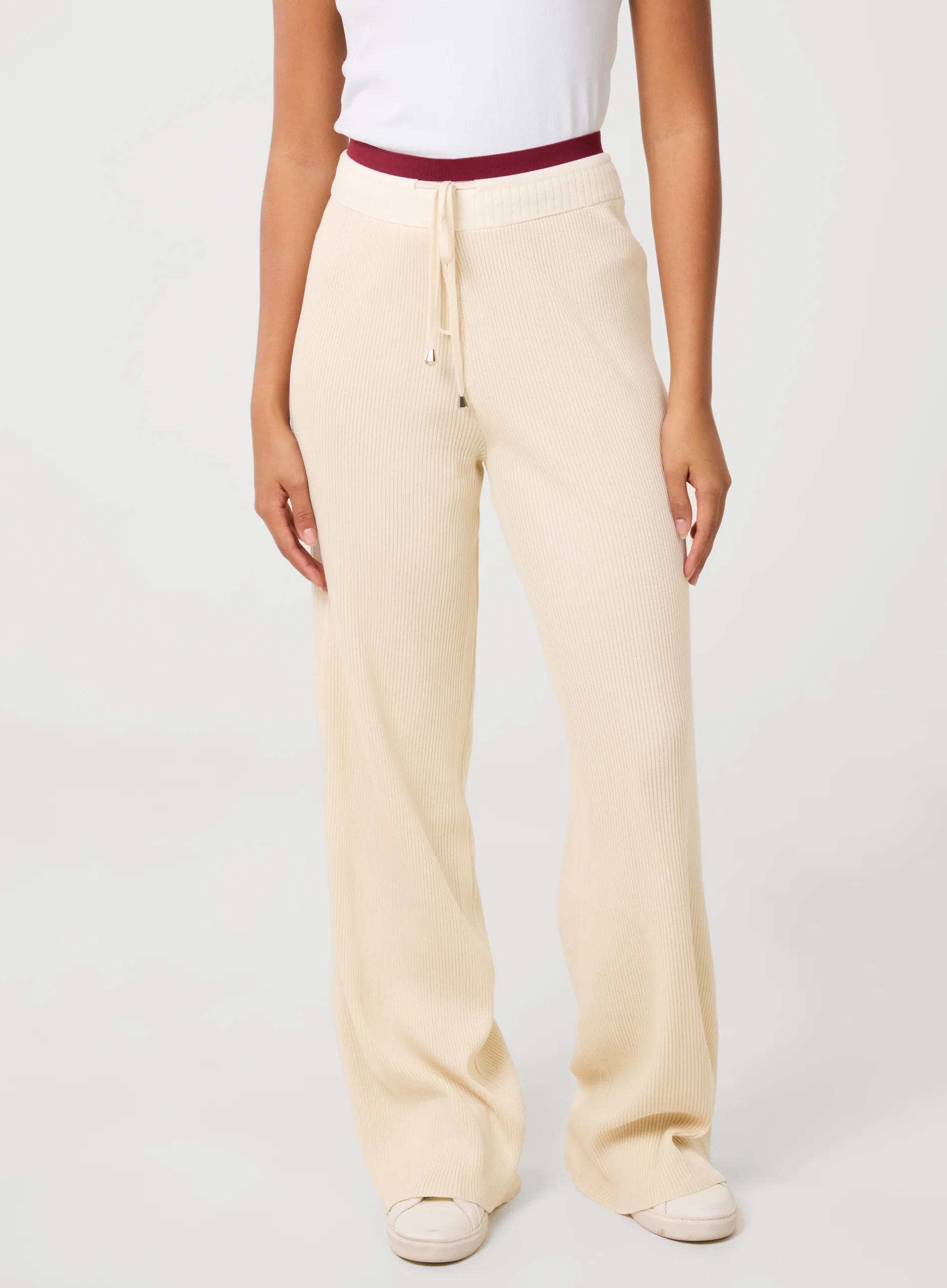 Ribbed Contrast Waist Wide Leg Joggers - Image 3
