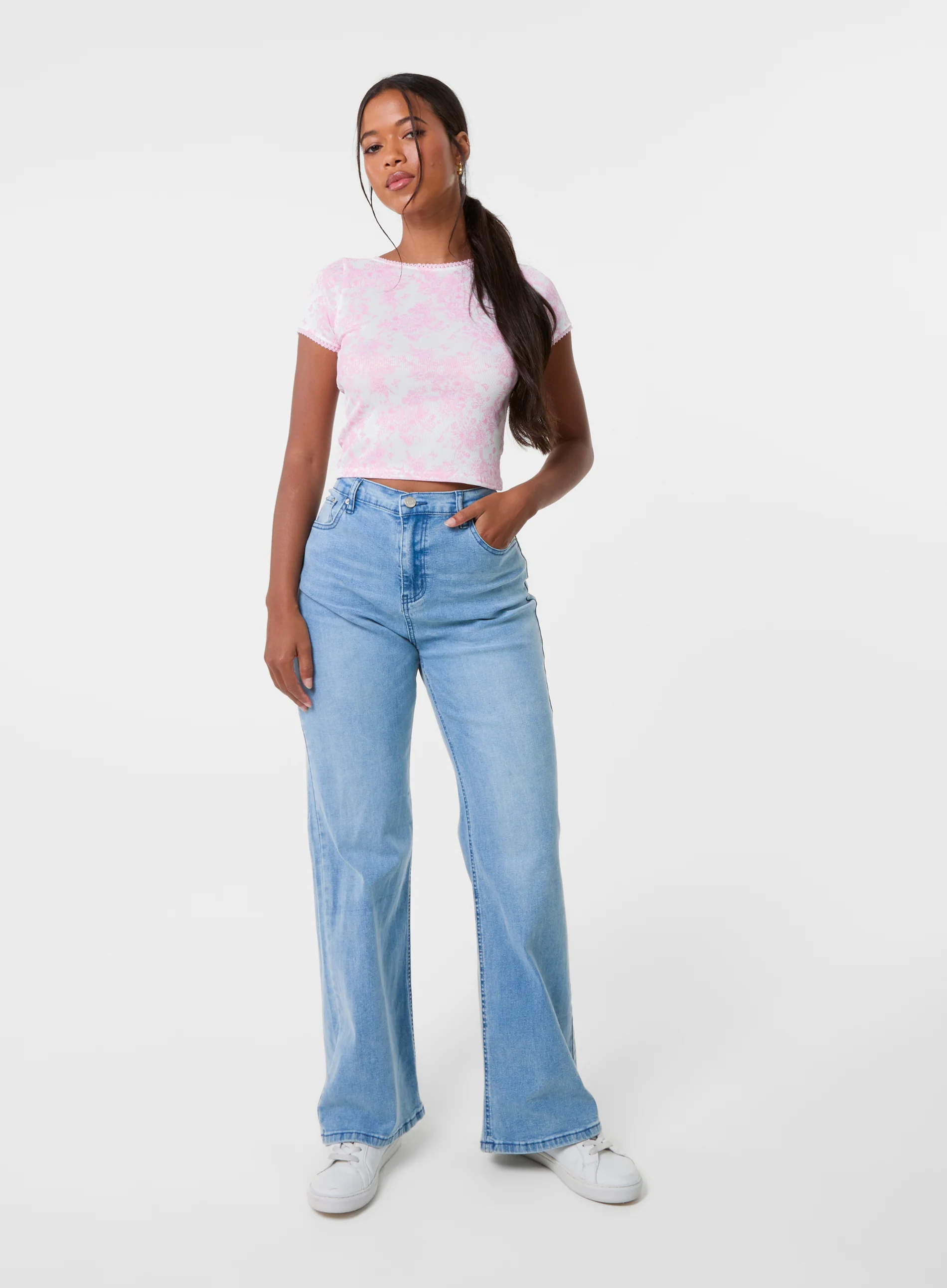 Ribbed Crop Top In Floral Print - Image 2
