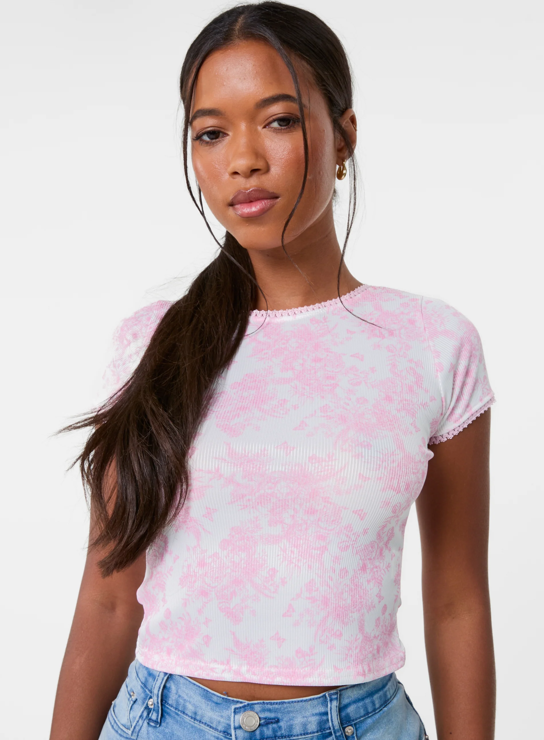 Ribbed Crop Top In Floral Print - Image 3