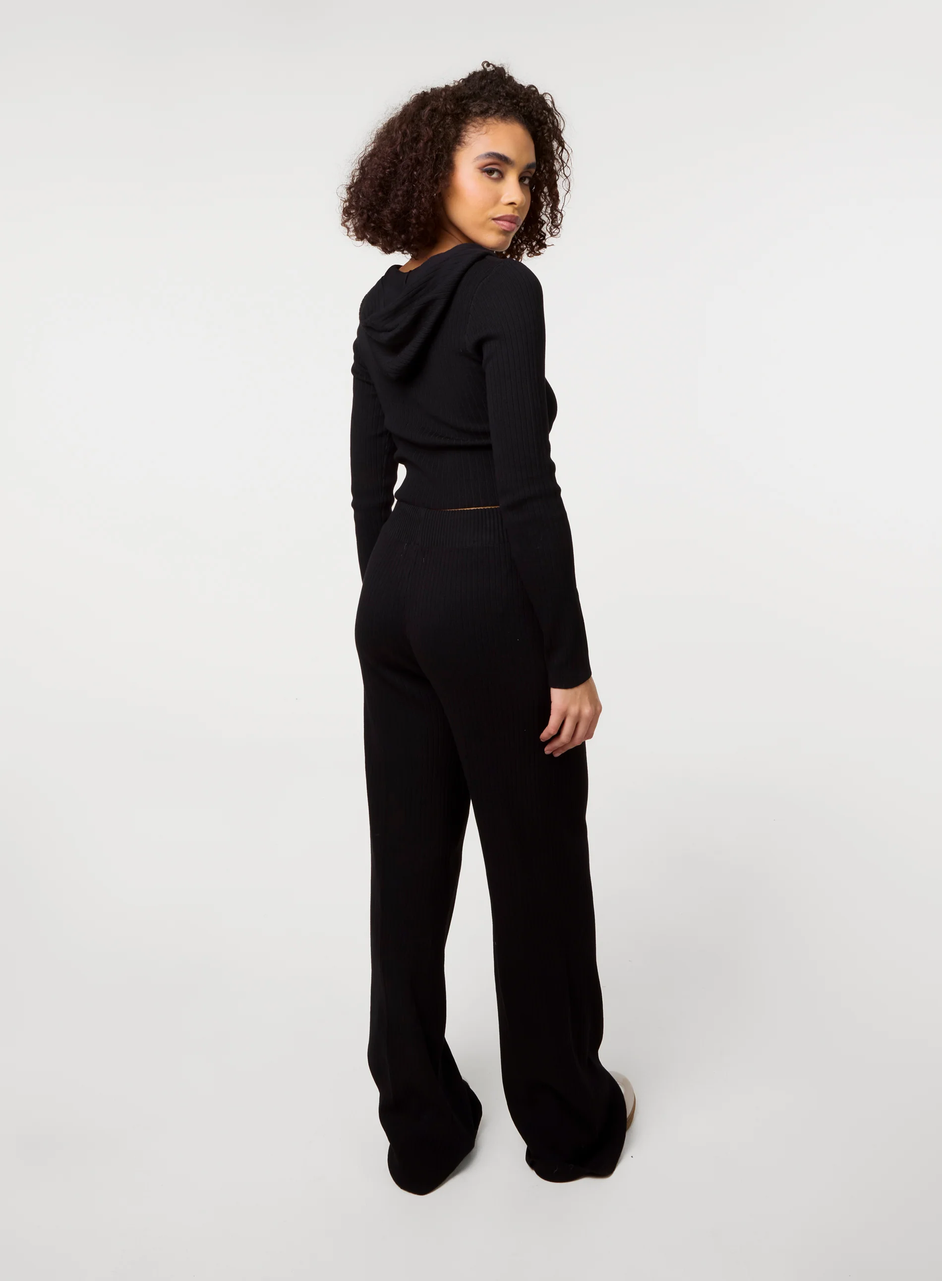 Ribbed Half Zip Hoodie And Wide Leg Set - Image 4