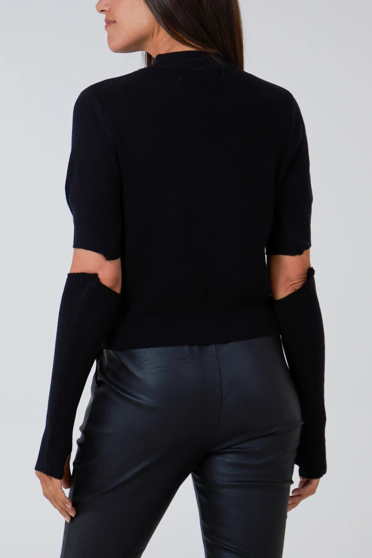 Ribbed High Neck Top With Arm Warmers - Image 3