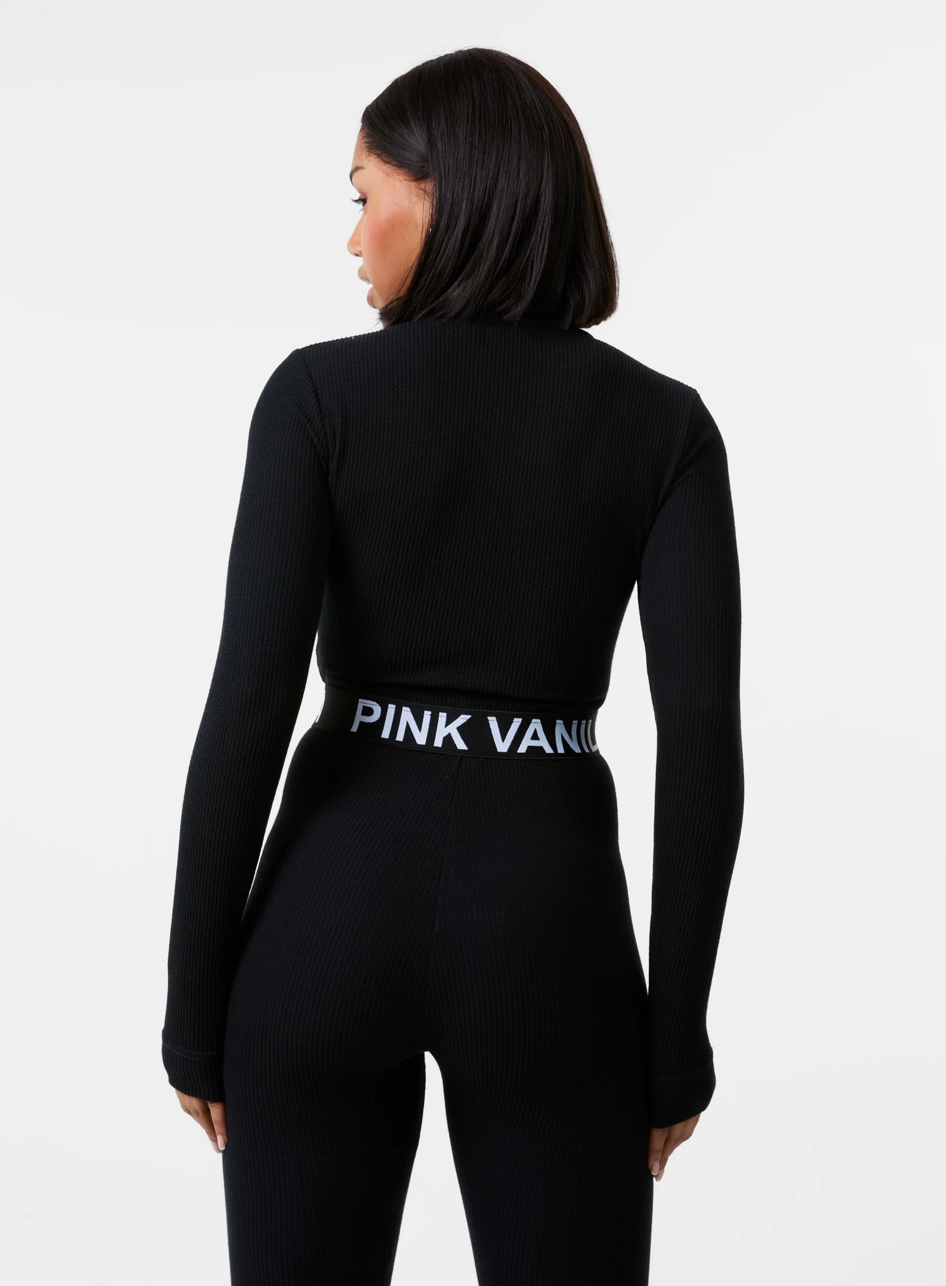 Ribbed Zip Up Top With Logo Band - Image 4