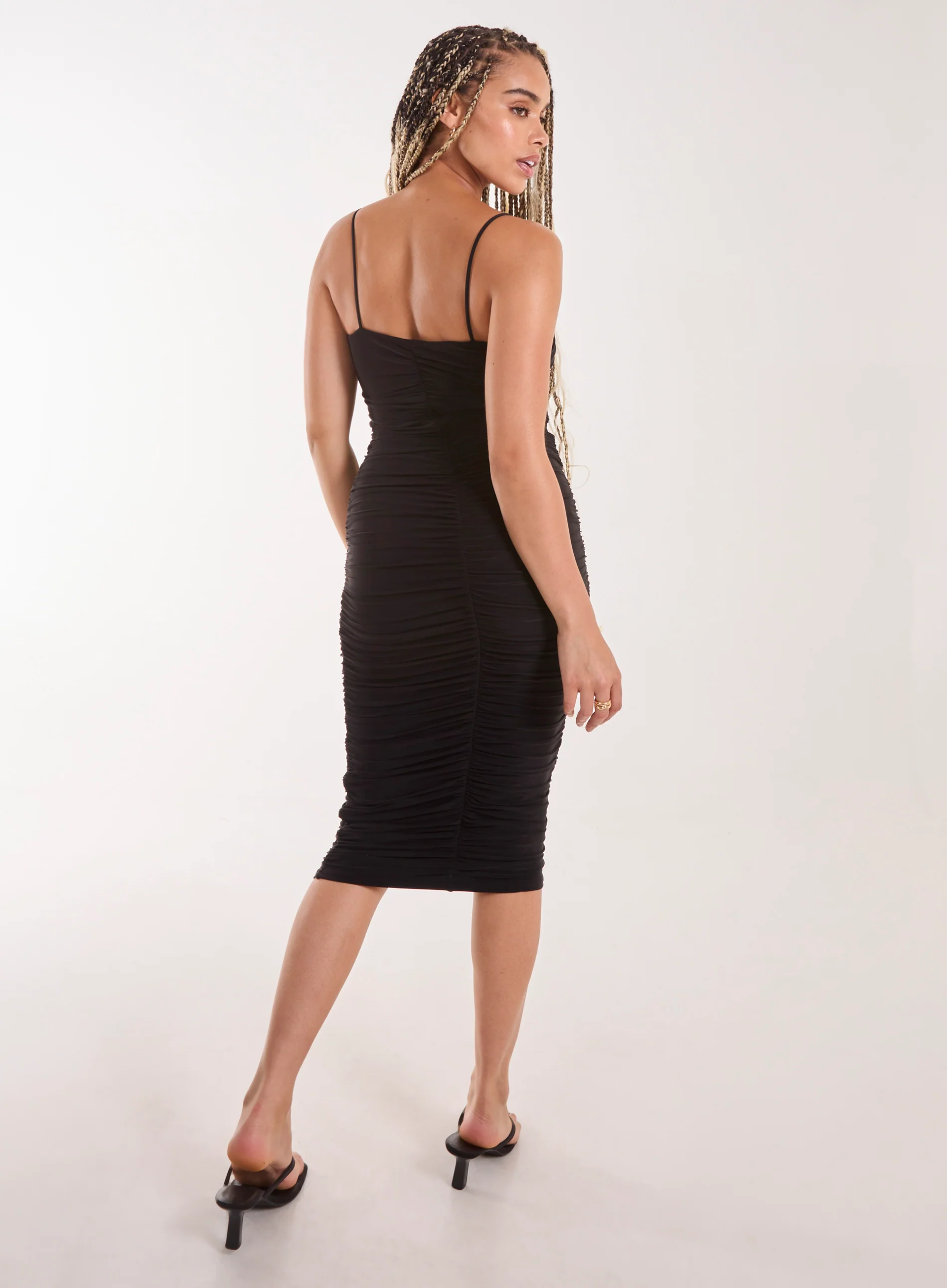 Ruched Gold Ring Strappy Midi Dress - Image 4