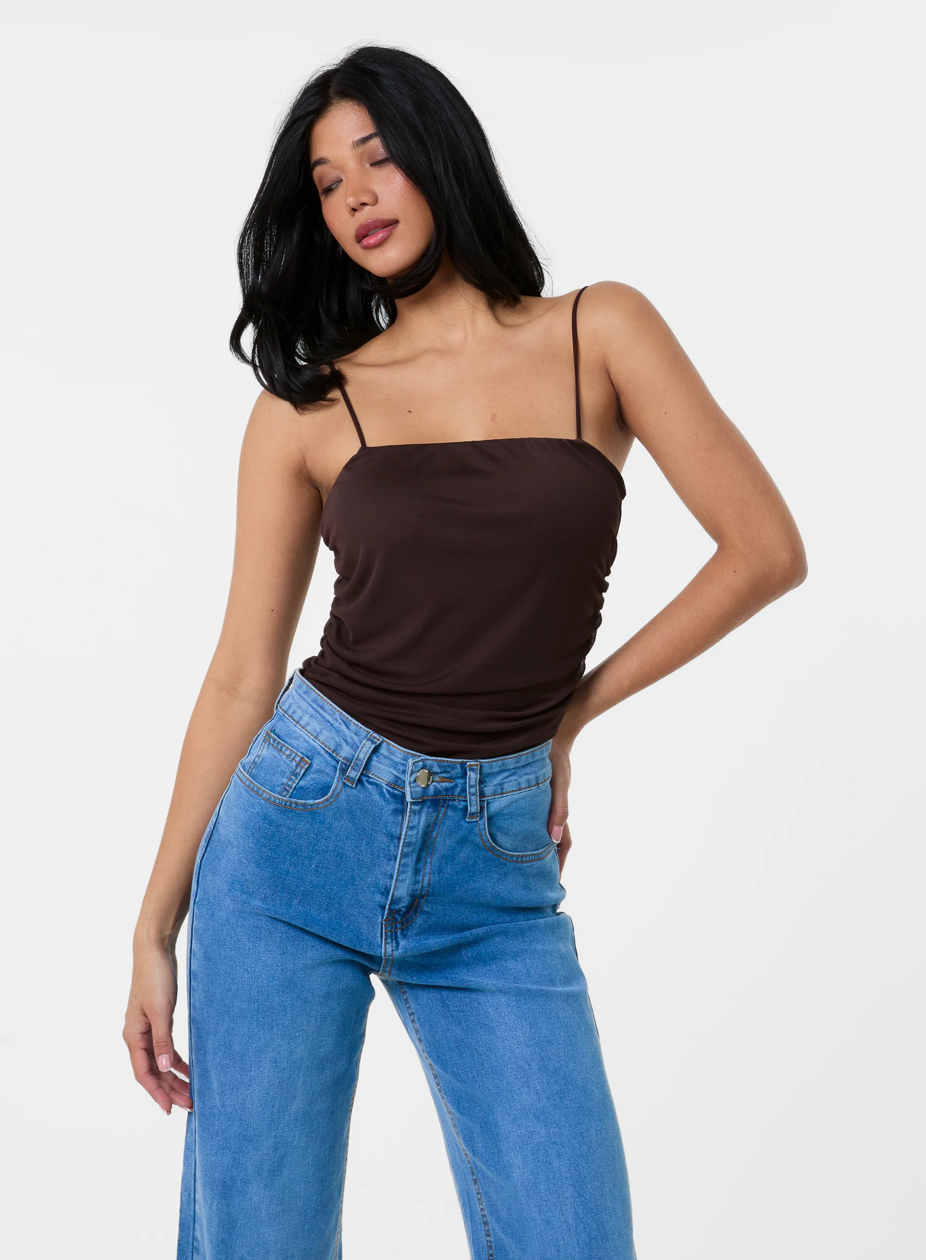 Ruched Mesh Strappy Bodysuit - Image 3