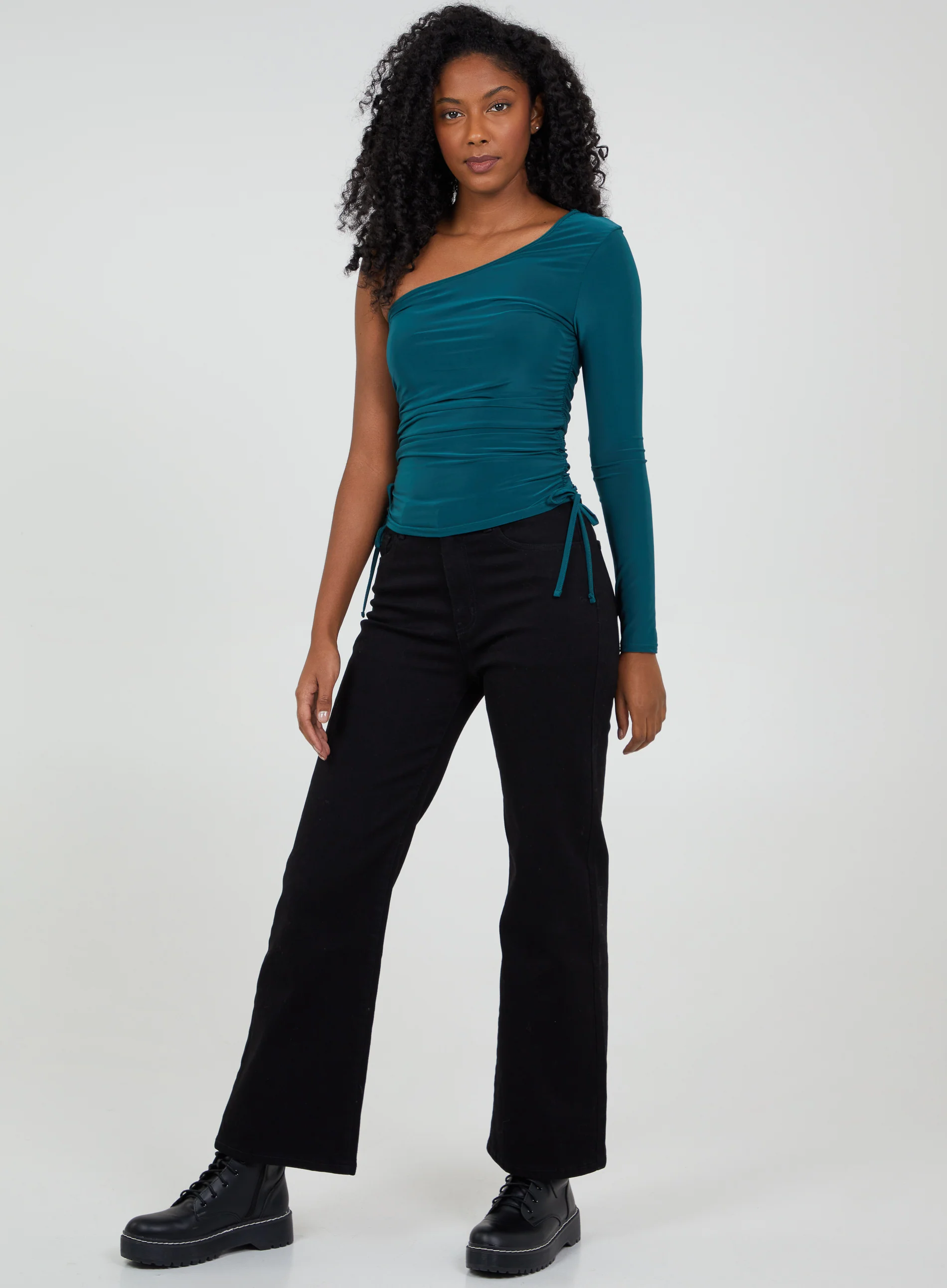 Ruched One Shoulder Slinky Top - Image 2