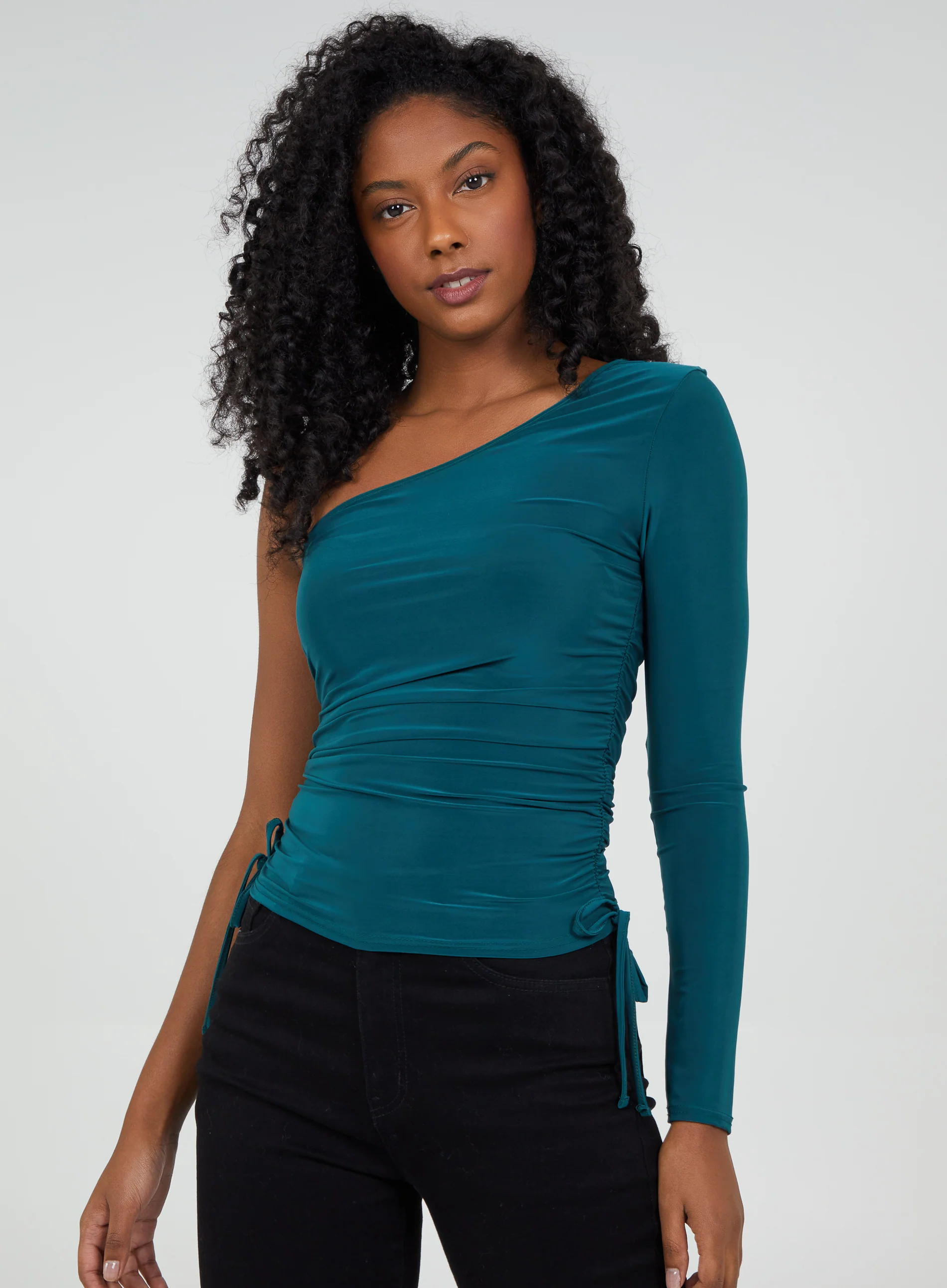 Ruched One Shoulder Slinky Top - Image 4
