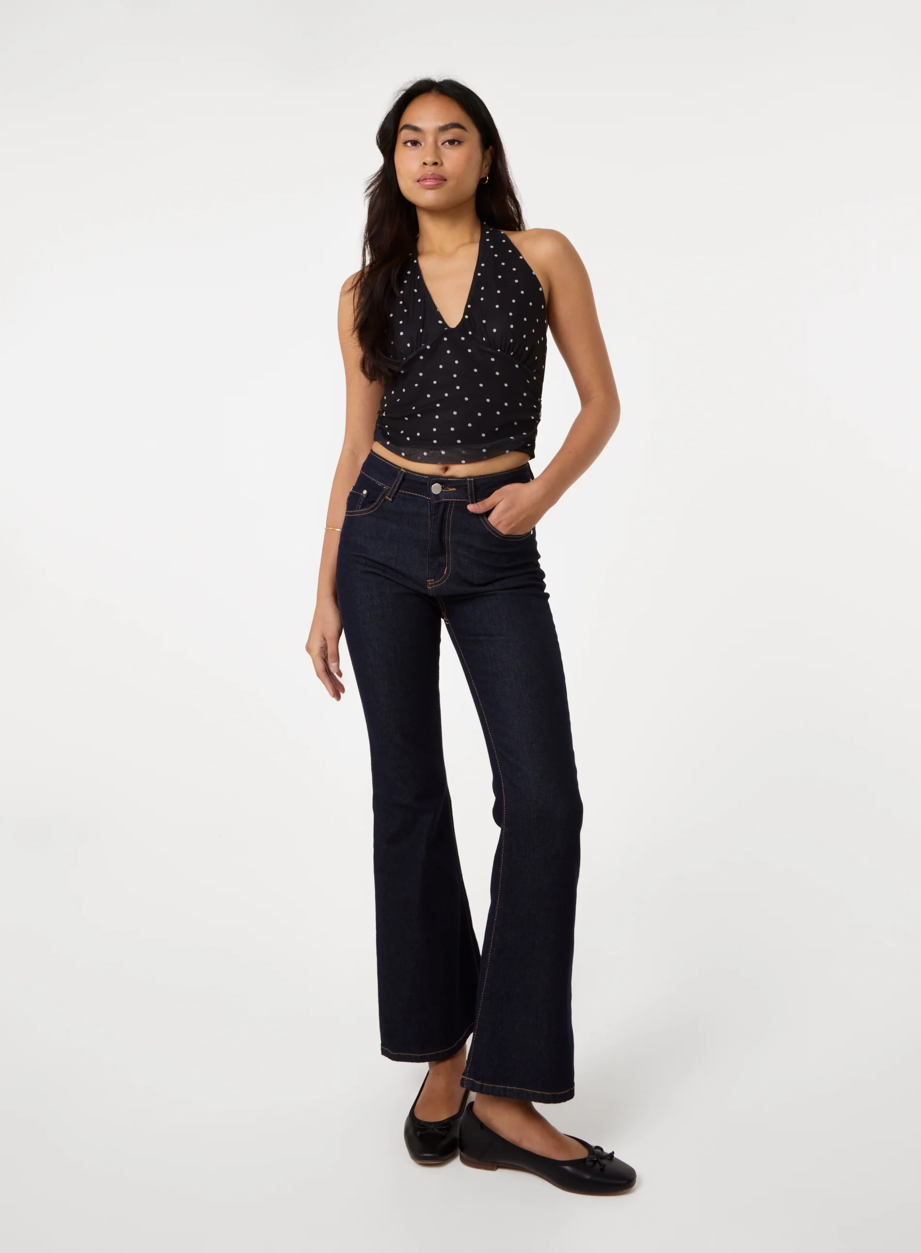 Ruched Side Halter Top In Polka Dot - Image 2