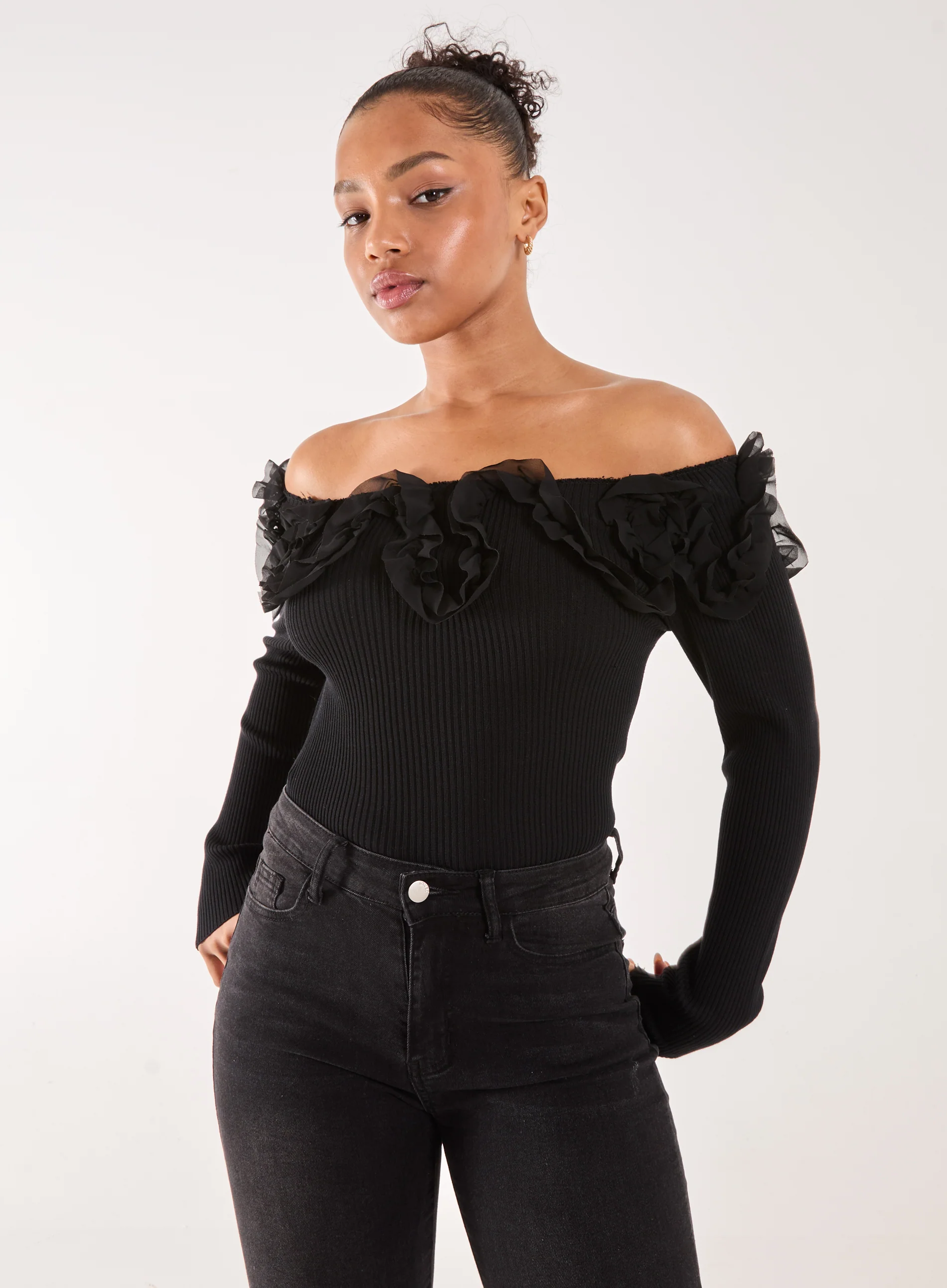 Ruffle Bardot Knit Top