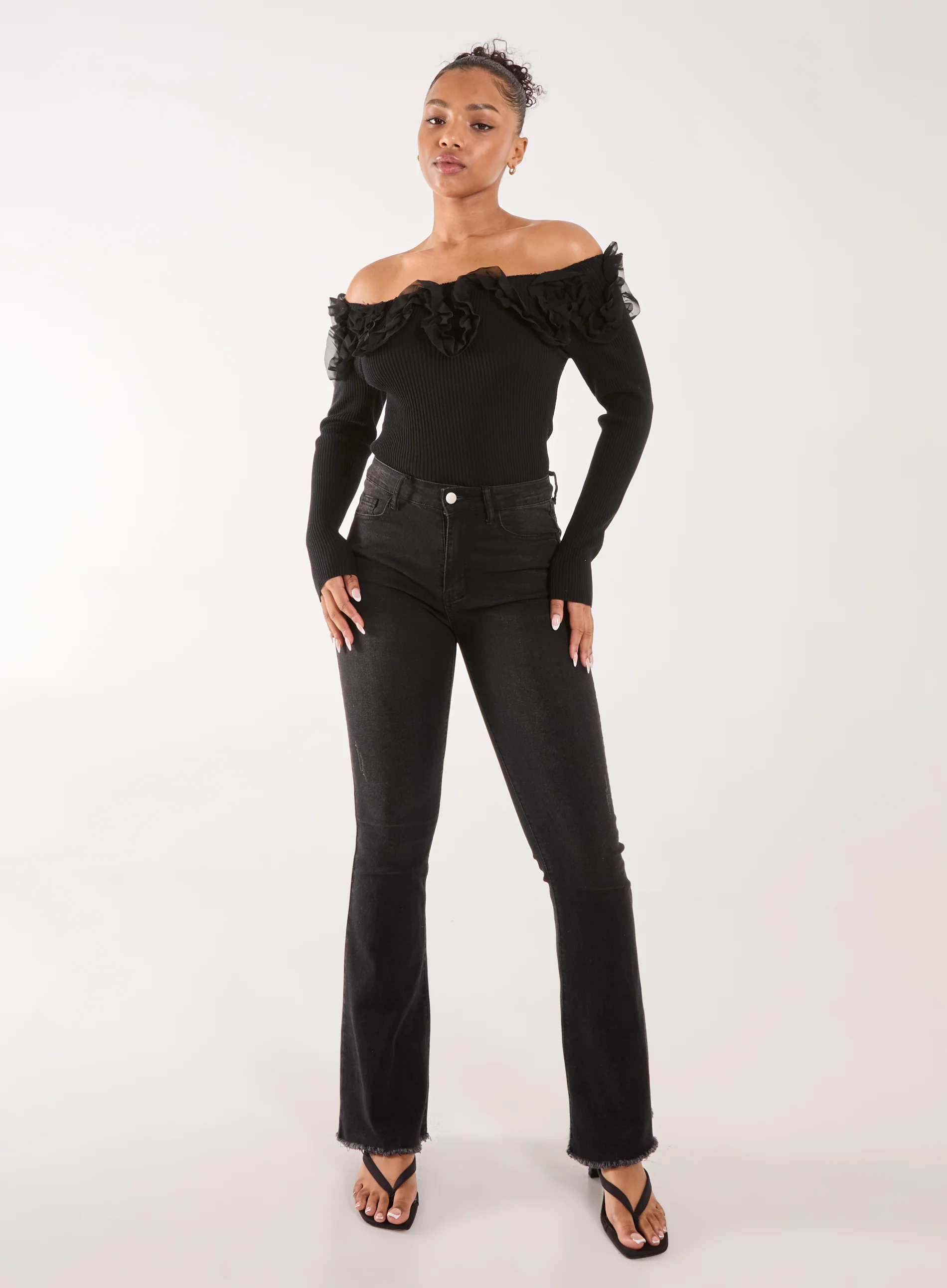 Ruffle Bardot Knit Top - Image 2