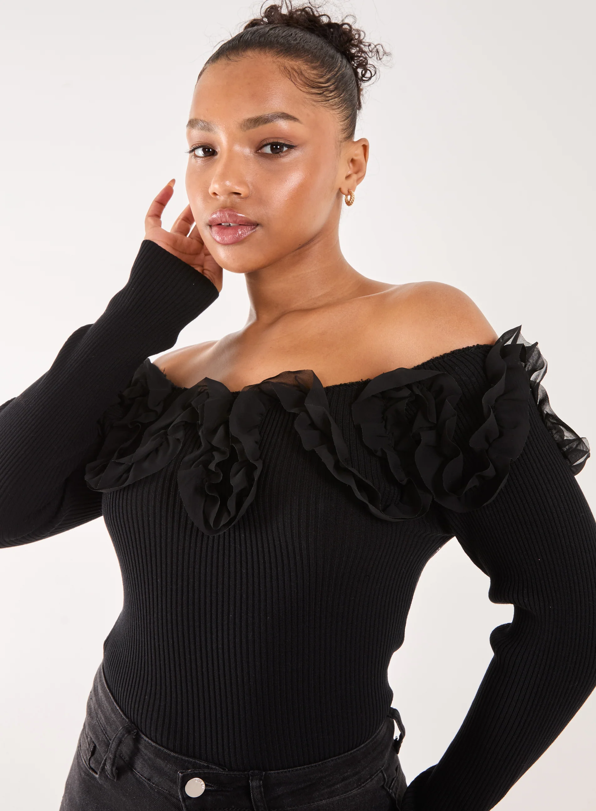 Ruffle Bardot Knit Top - Image 3