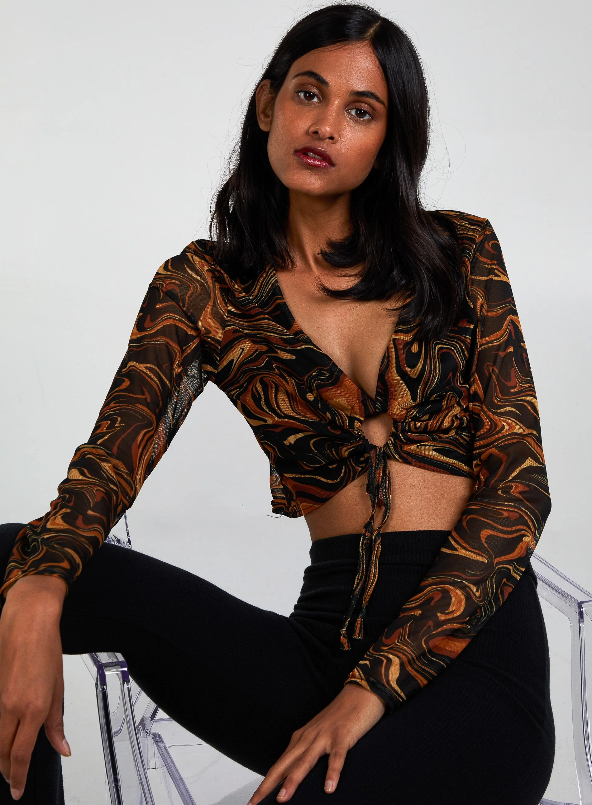 Long Sleeve Marble Print Top - Image 5
