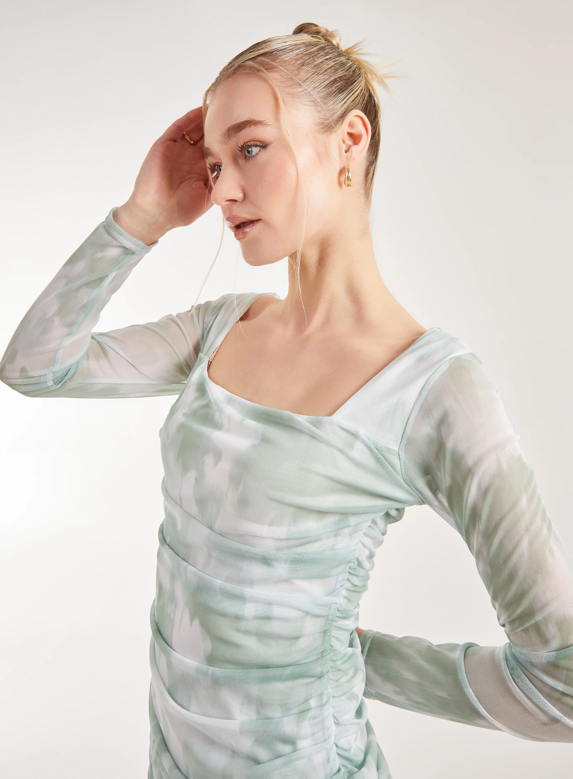 Soft Smudge Print Long Sleeve Mini Dress - Image 3
