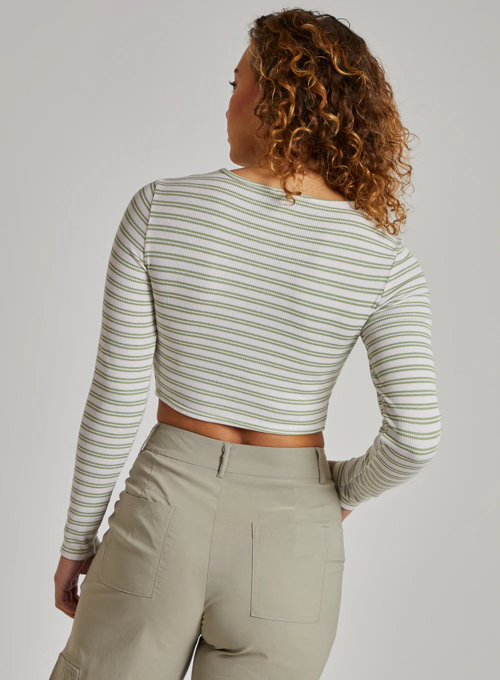 Striped Rib Letterbox Long Sleeve Crop Top - Image 4