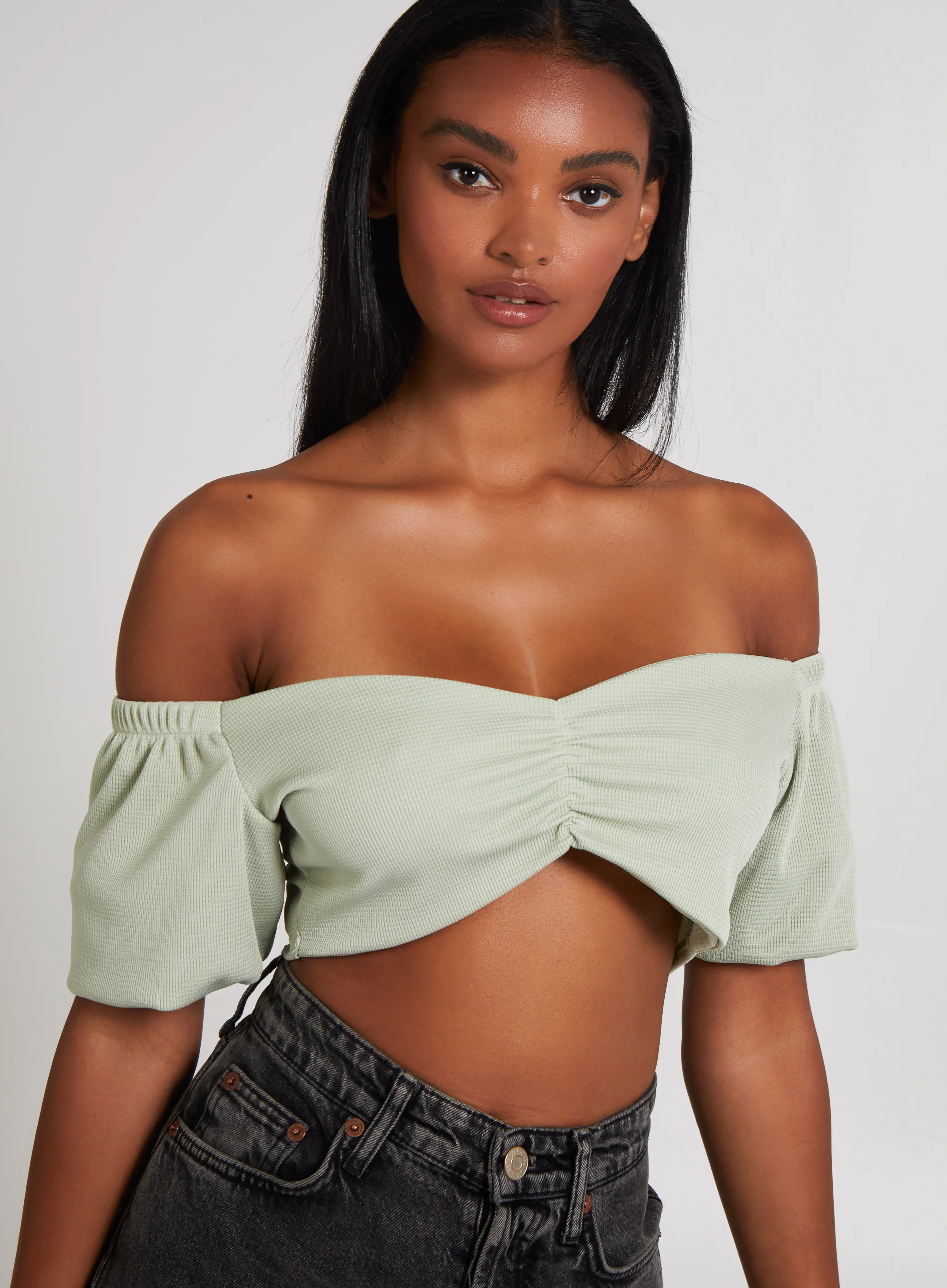Waffle Rib Ruched Crop Top - Image 2