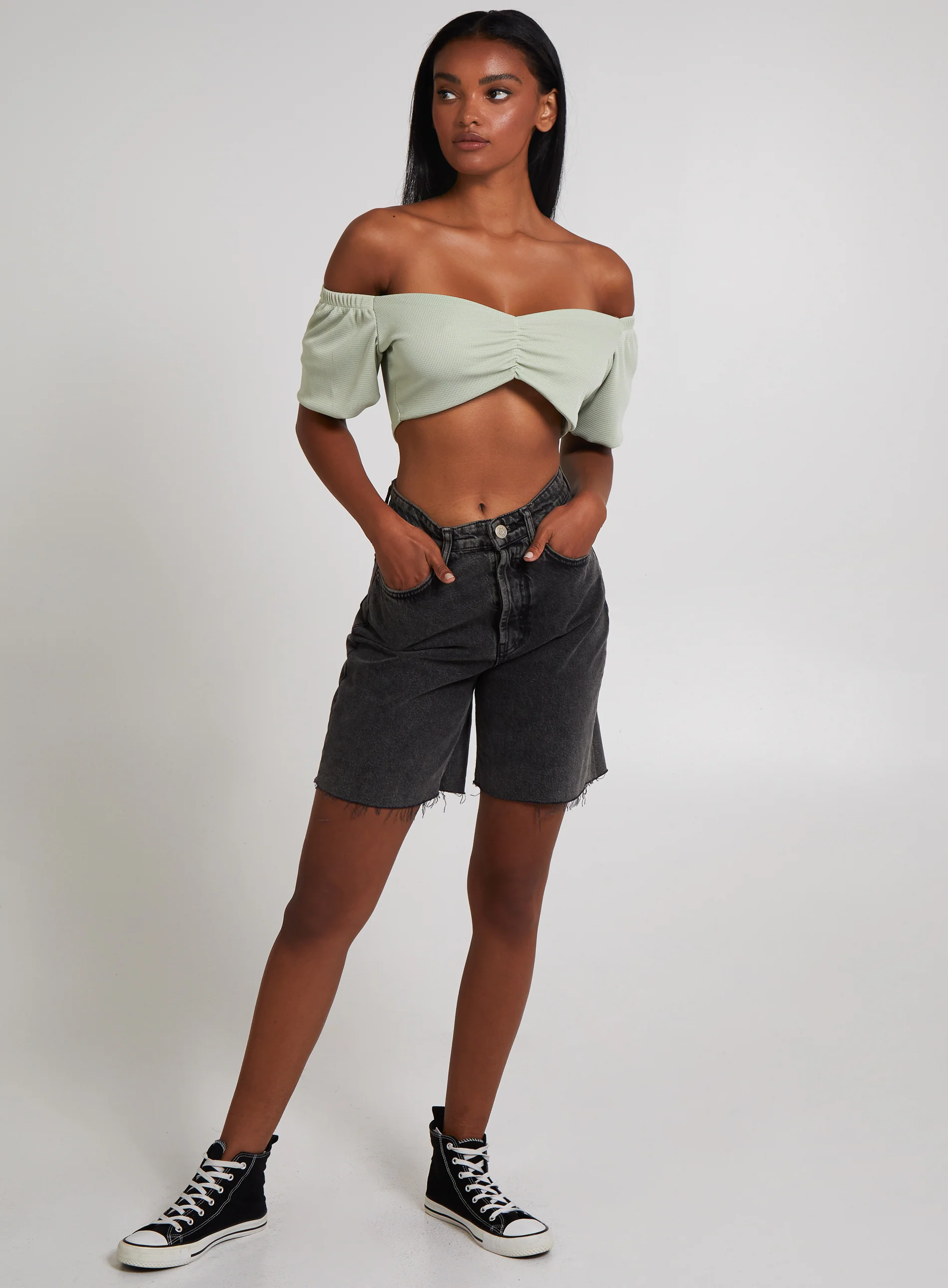 Waffle Rib Ruched Crop Top - Image 3