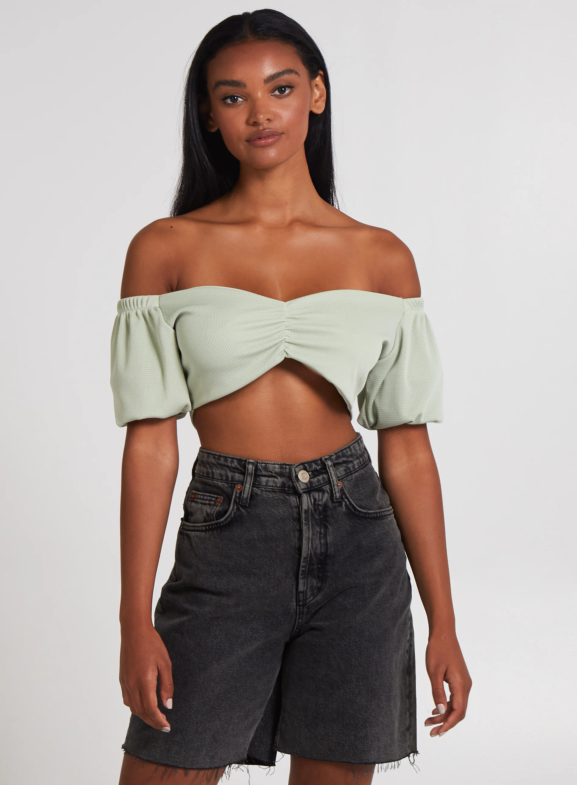 Waffle Rib Ruched Crop Top - Image 4