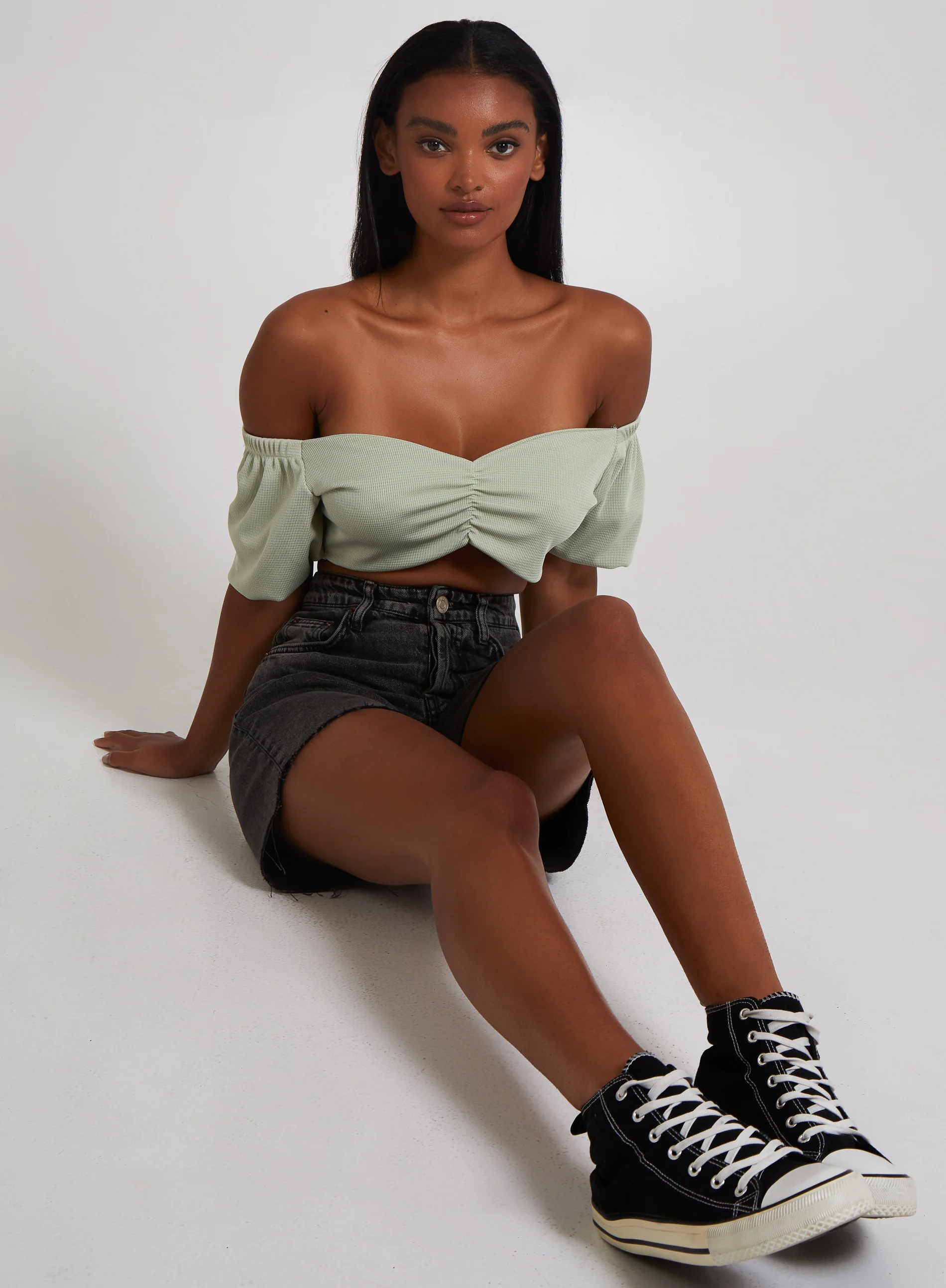 Waffle Rib Ruched Crop Top - Image 6