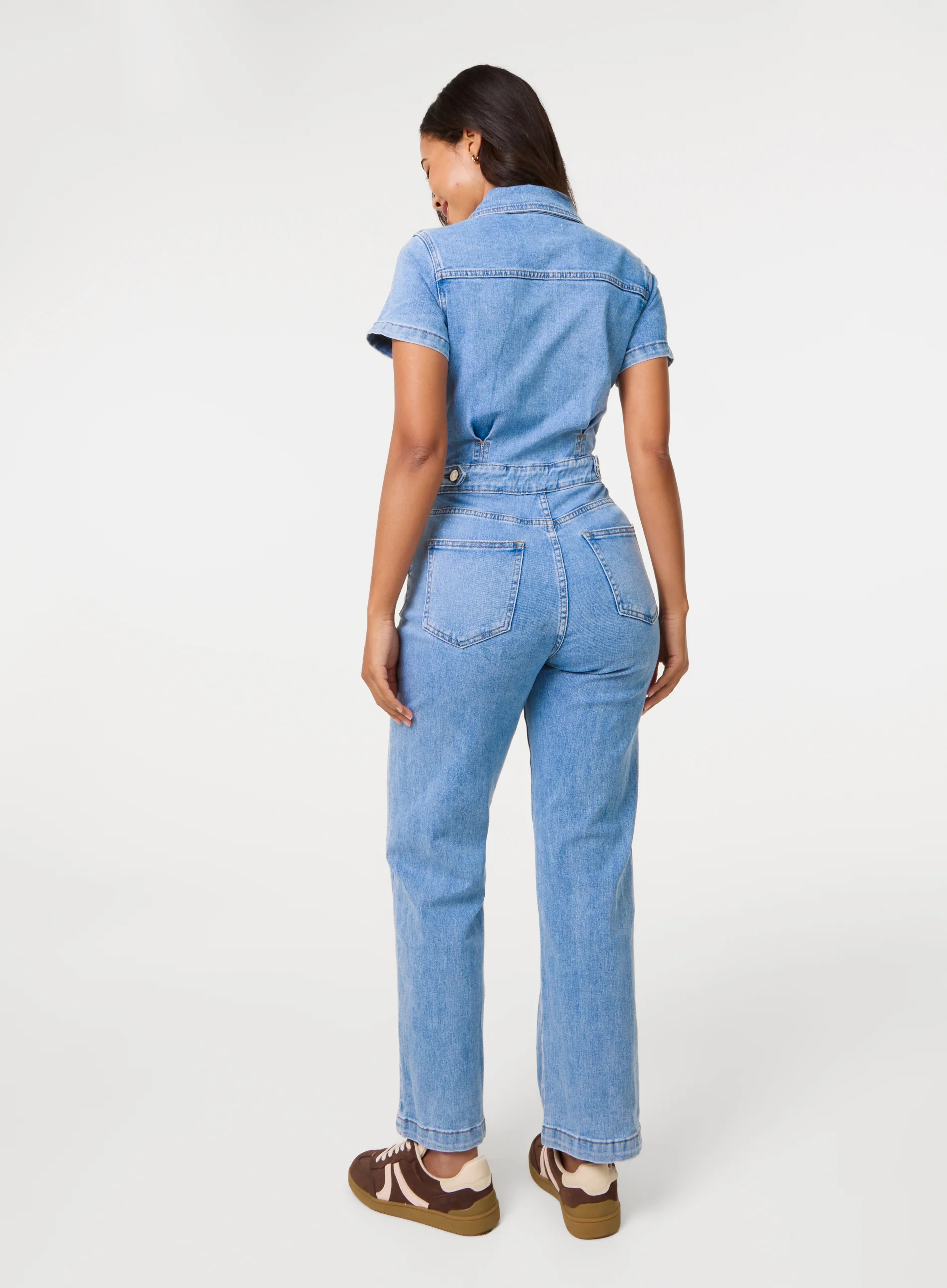 Short Sleeve Denim Jumpsuit - Image 5