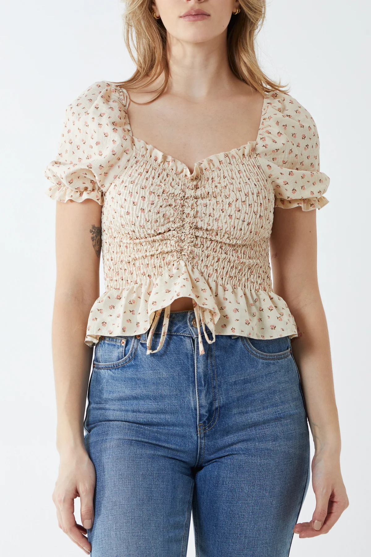 Short Sleeve Floral Ruched Top