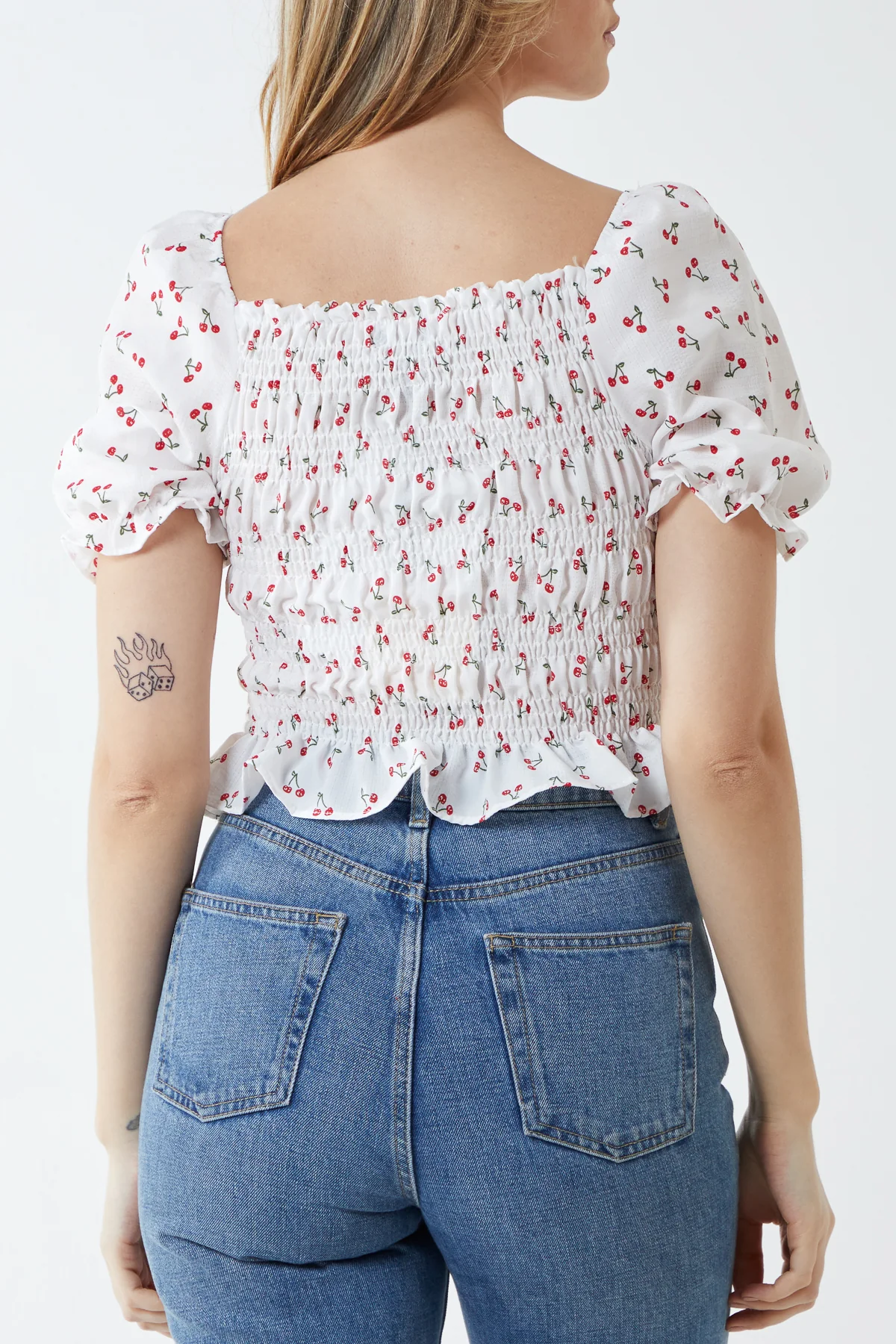 Short Sleeve Ruched Cherry Top - Image 2